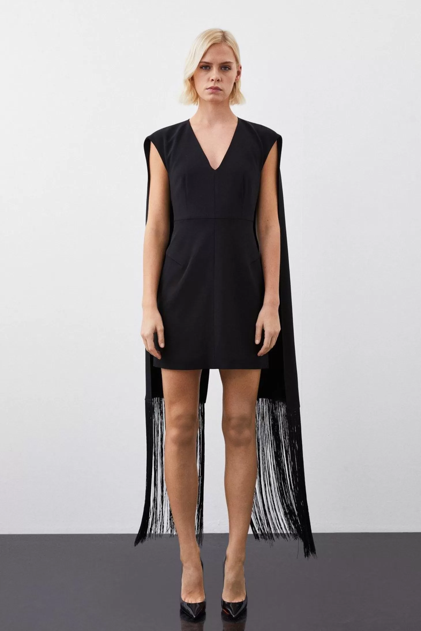 Karen Millen Petite Fringe Cape Woven Mini Dress