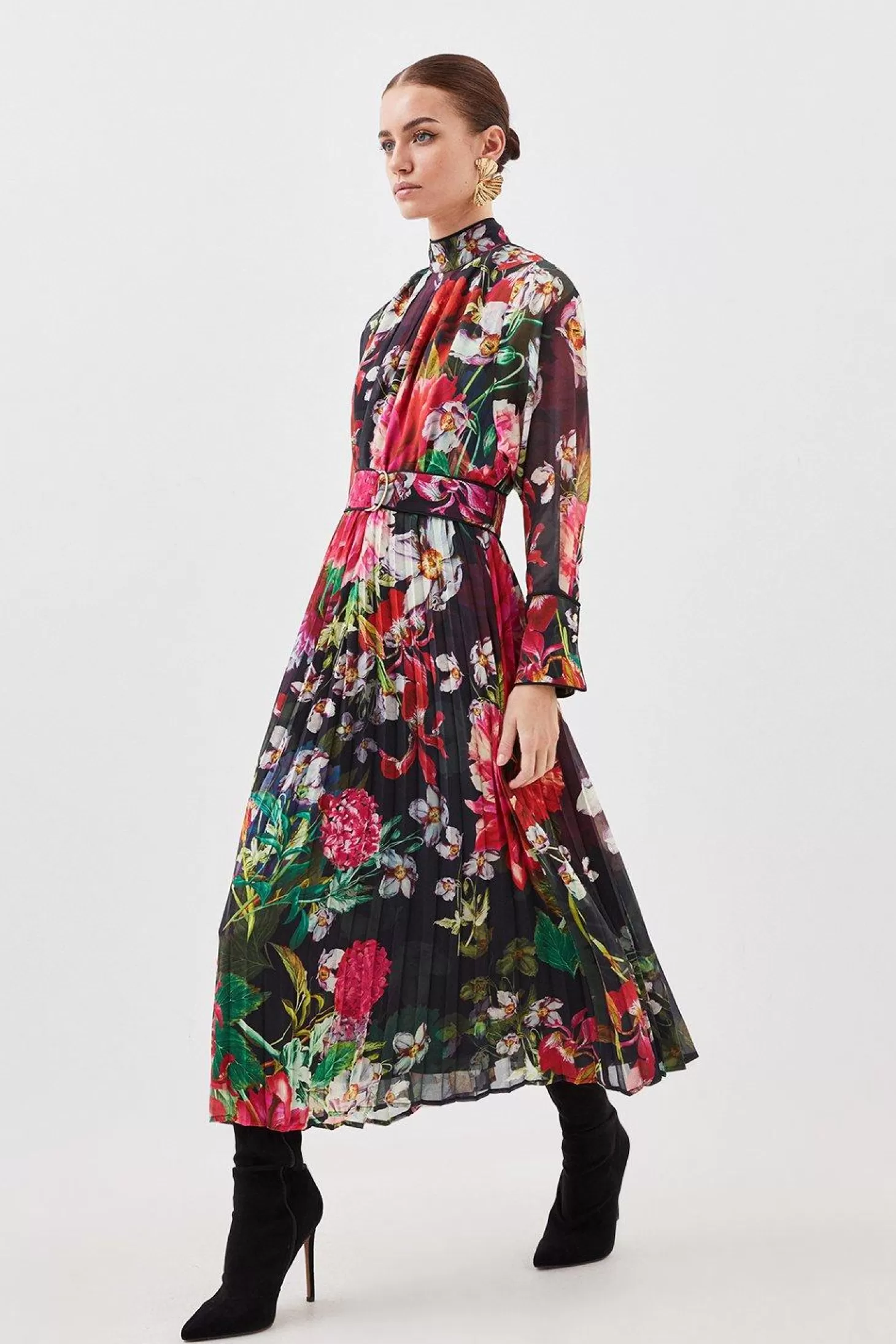 Karen Millen Petite Garden Georgette Pleated Woven Maxi Dress