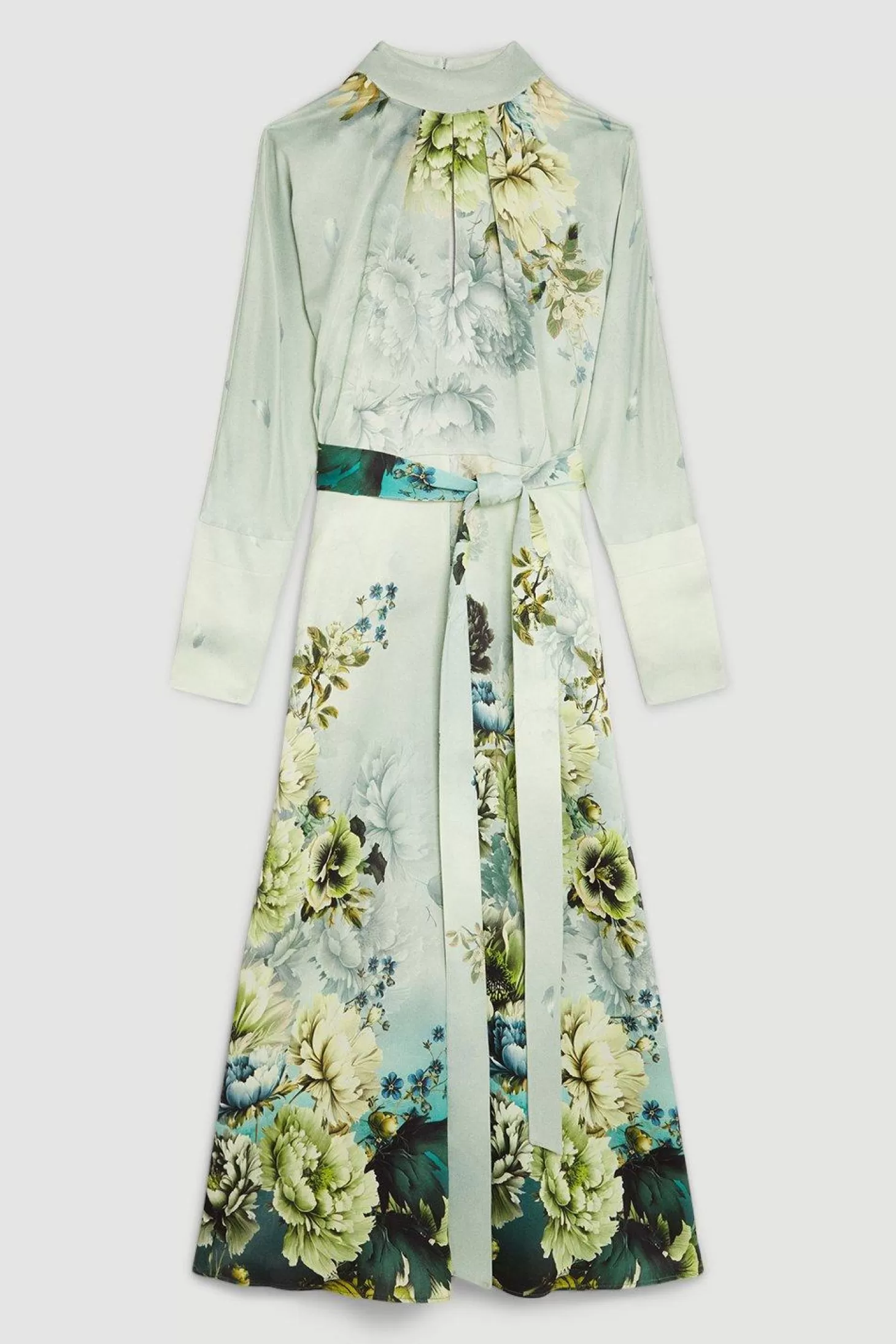 Karen Millen Petite Garden Floral Woven Viscose Satin Batwing Midi Dress