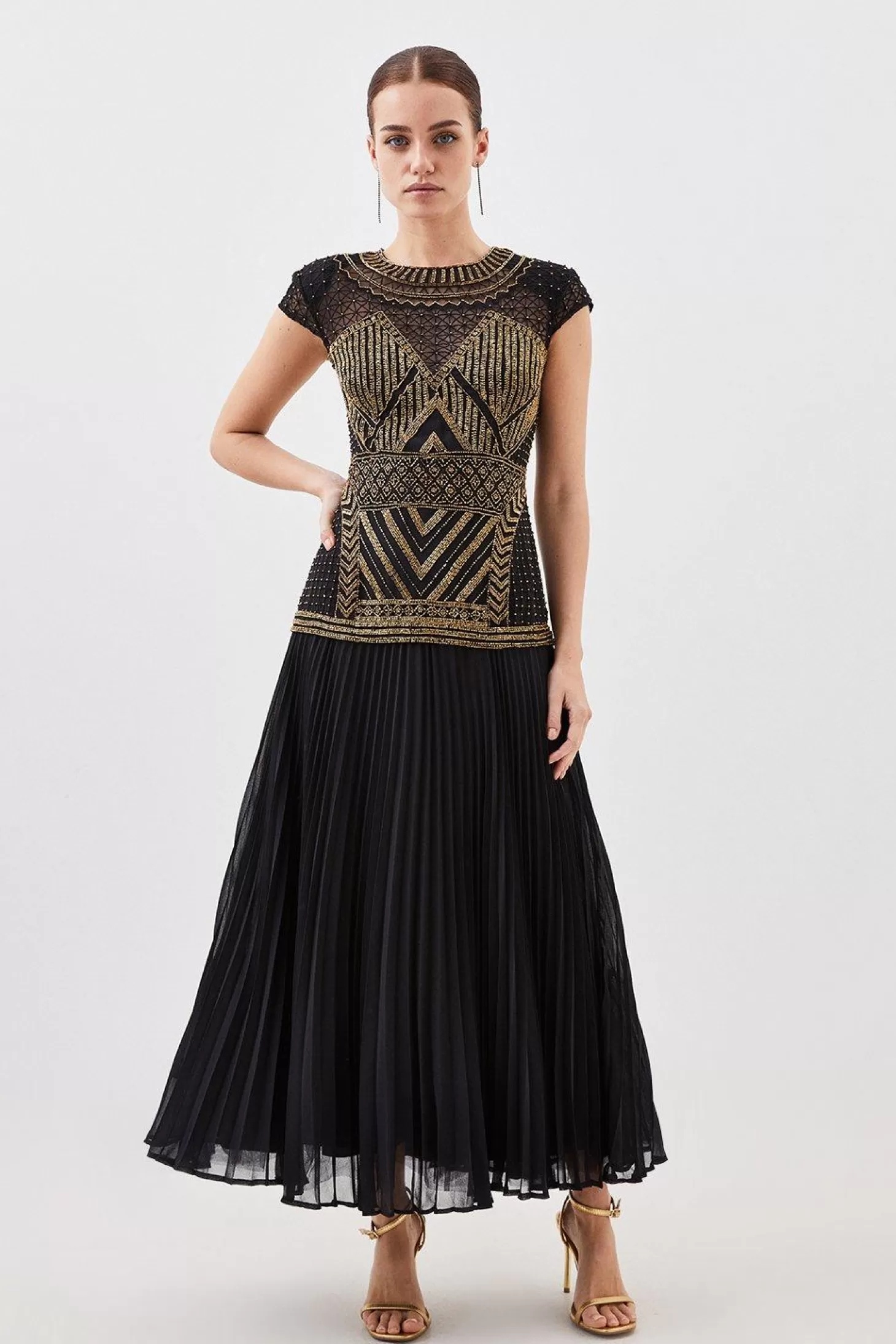 Karen Millen Petite Embellished Pleated Woven Maxi Dress