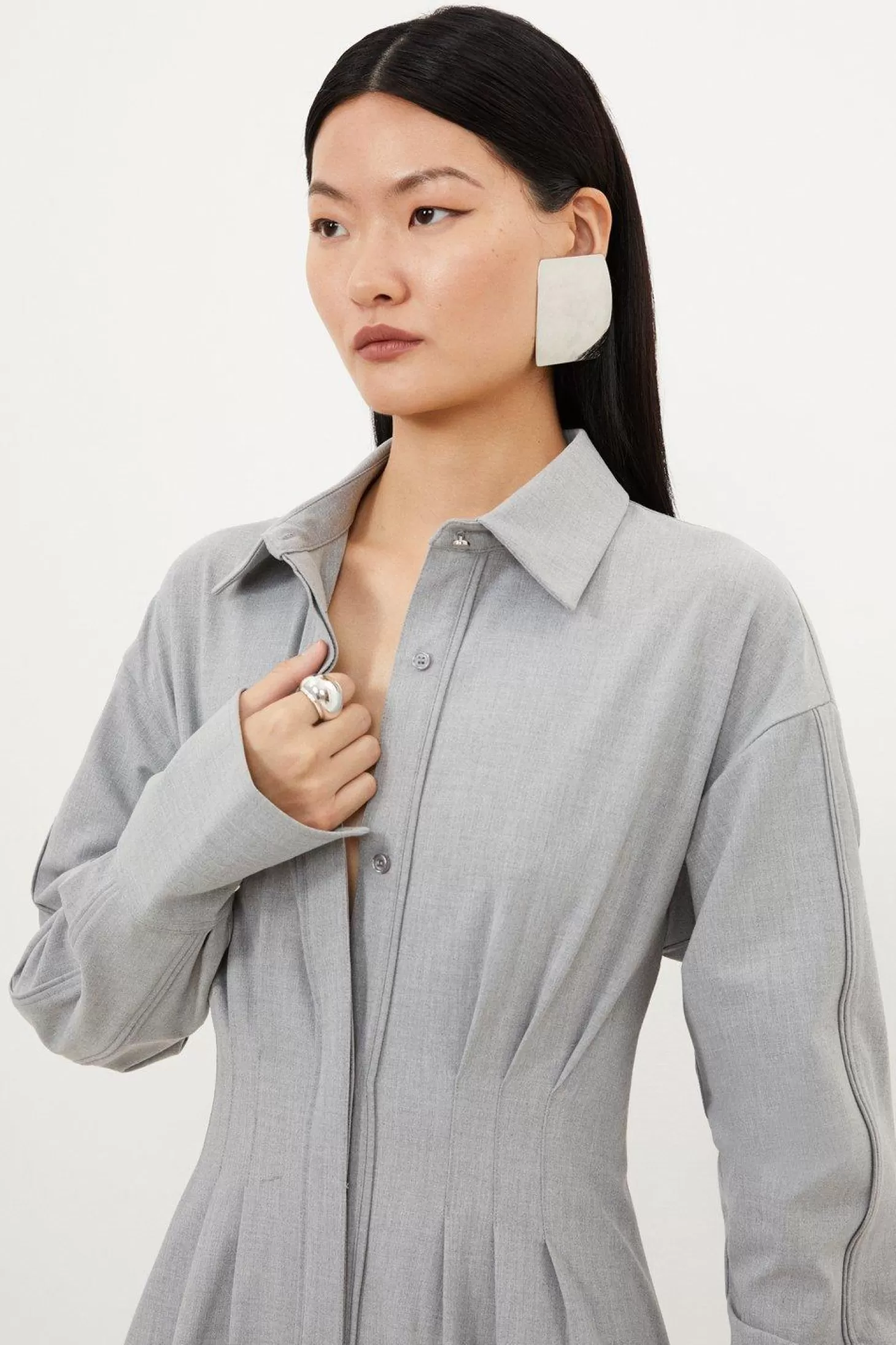 Karen Millen Petite Wool Mix Shirt Midi Dress