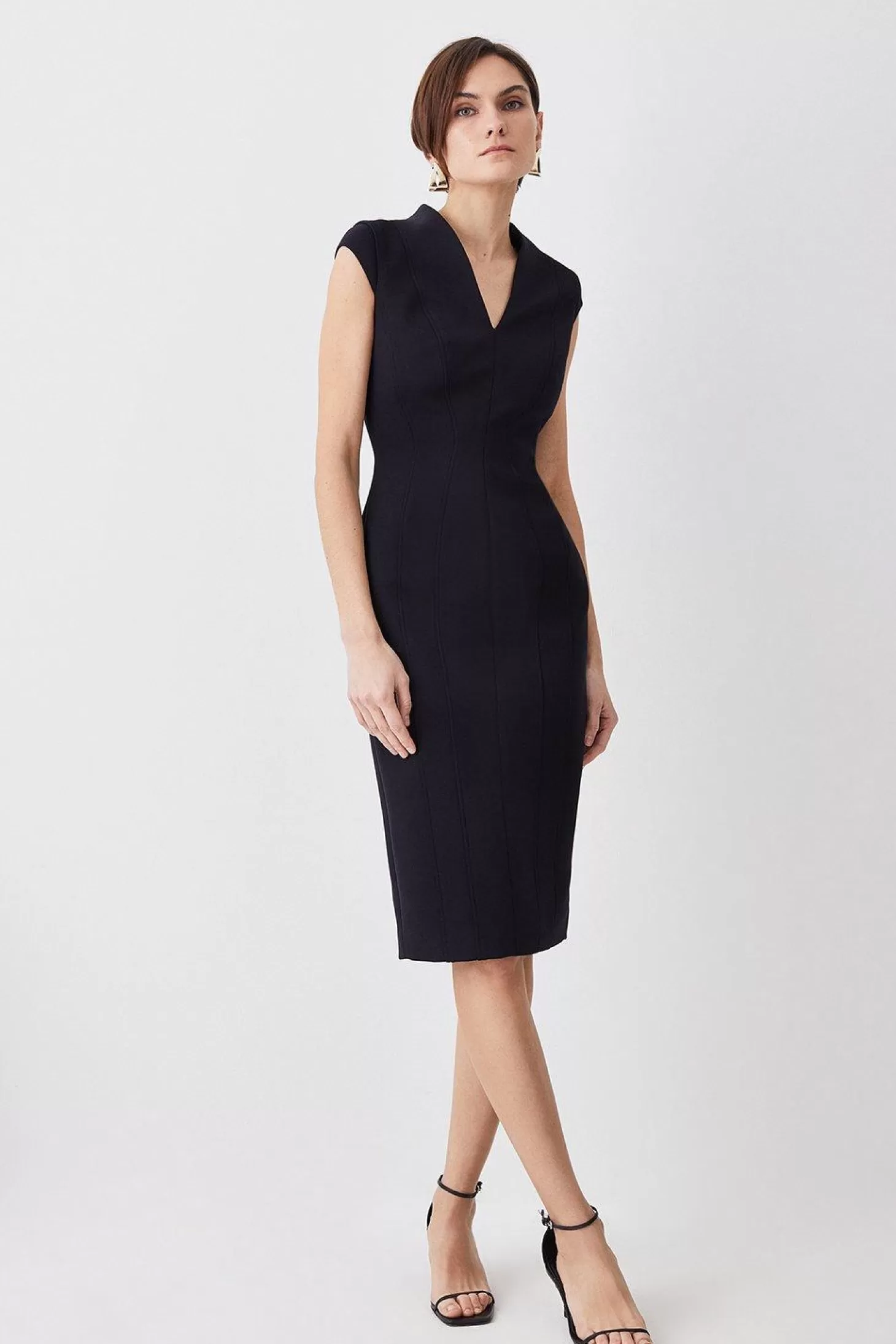 Karen Millen Petite Italian Compact Scuba Jersey Seamed Midi Dress