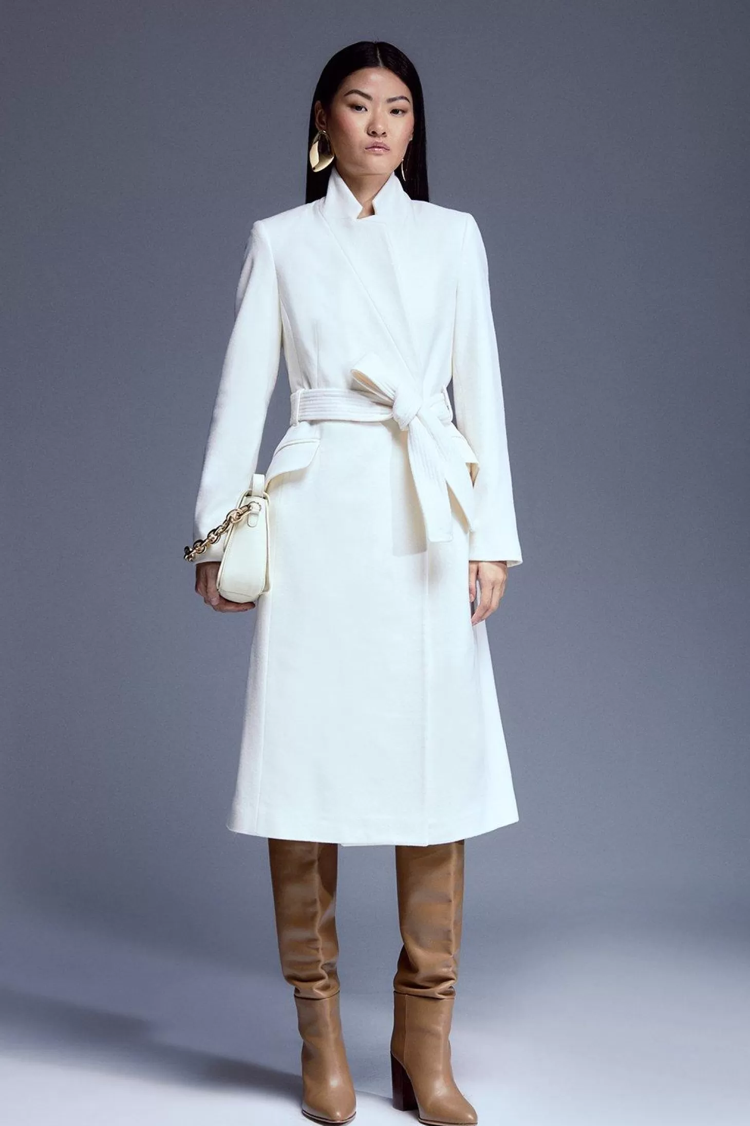 Karen Millen Petite Italian Manteco Wool Forever Notch Neck Midi Coat