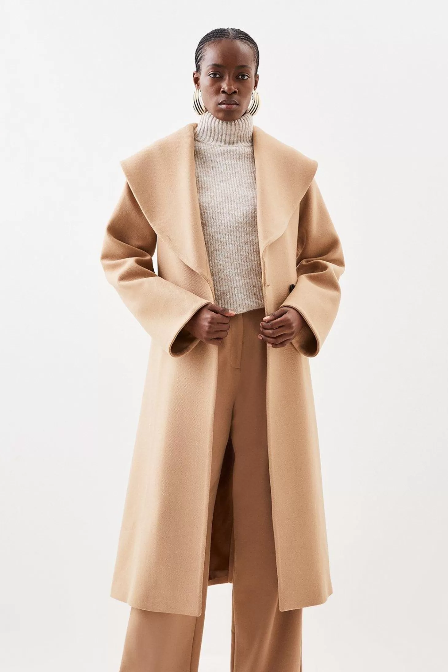 Karen Millen Petite Italian Manteco Wool Oversize Collar Belted Coat
