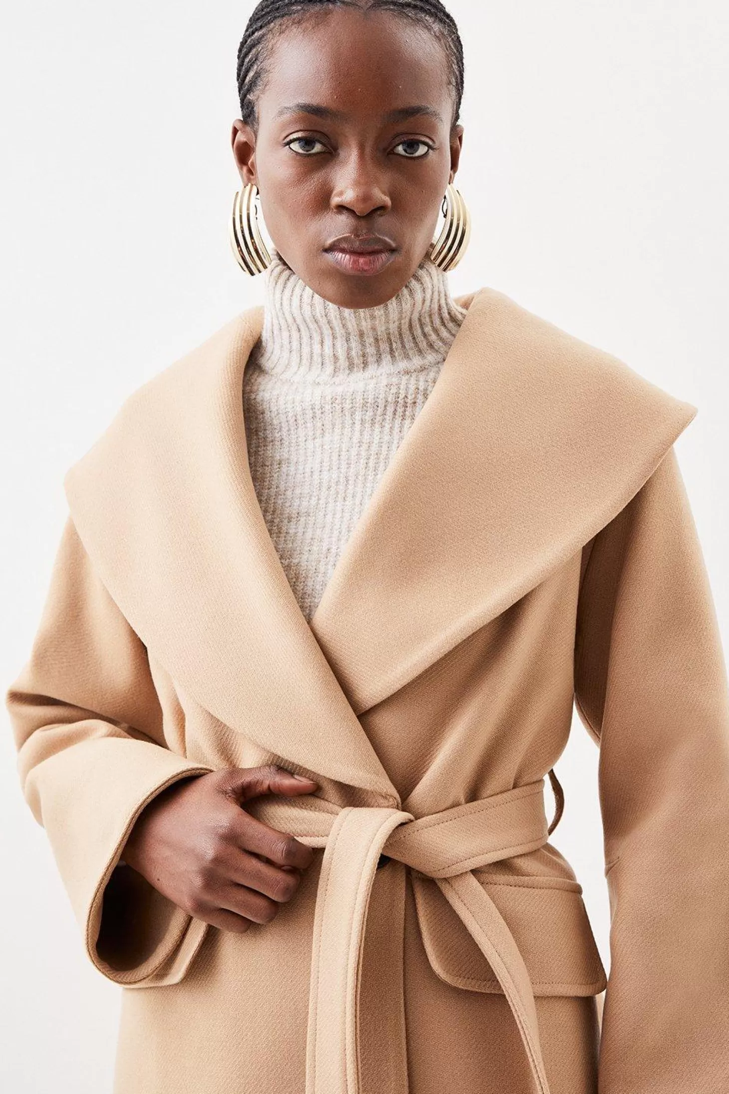 Karen Millen Petite Italian Manteco Wool Oversize Collar Belted Coat