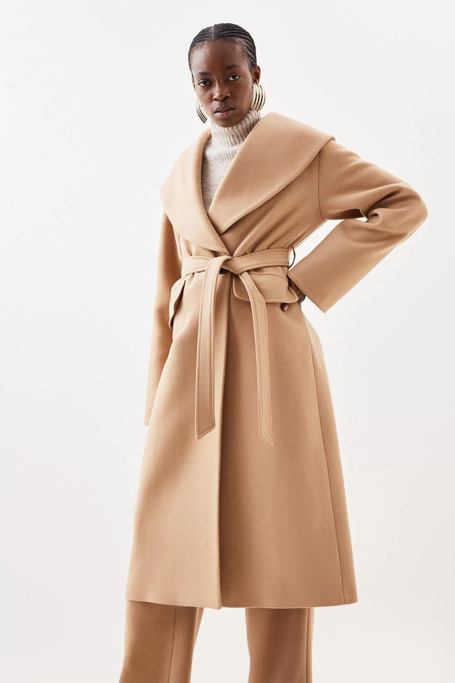 Karen Millen Petite Italian Manteco Wool Oversize Collar Belted Coat
