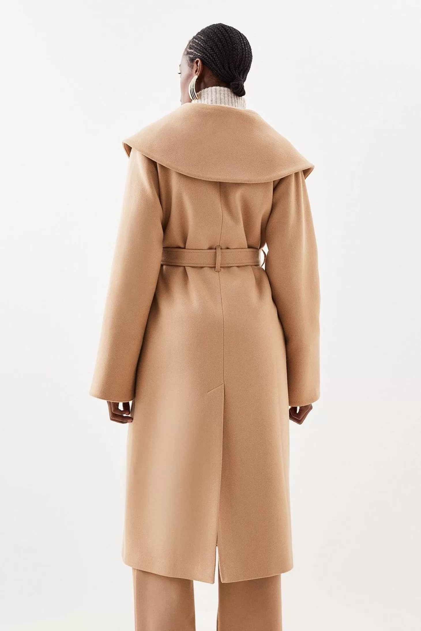 Karen Millen Petite Italian Manteco Wool Oversize Collar Belted Coat