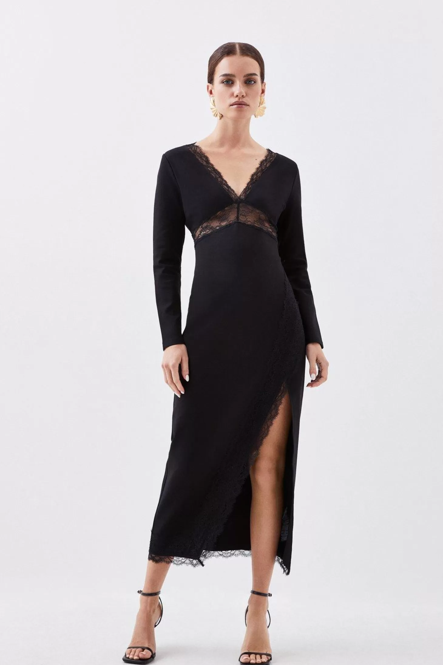 Karen Millen Petite Jersey Lace Thigh Split Midi Dress