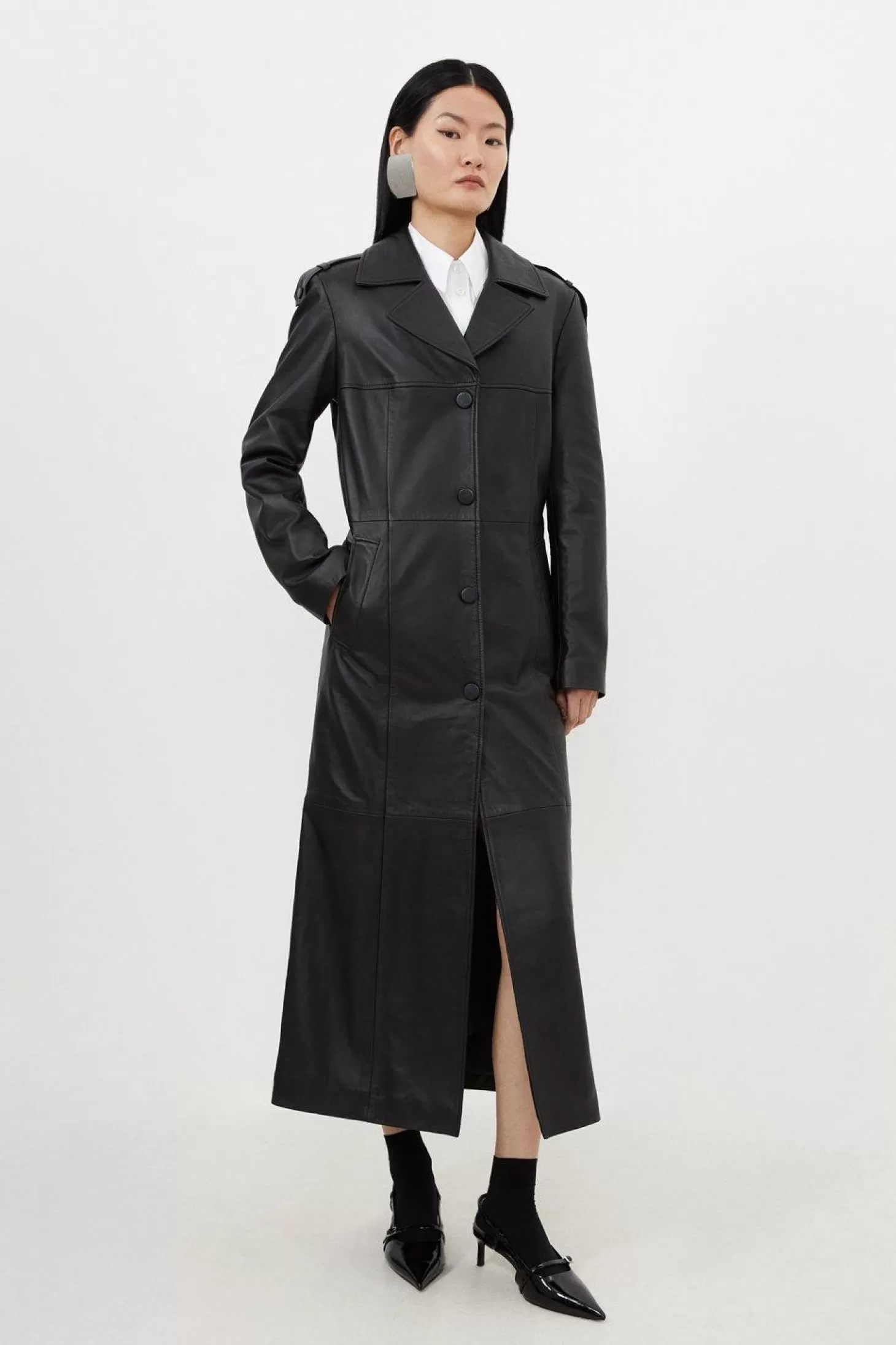 Karen Millen Petite Leather Tailored Midaxi Trench Coat