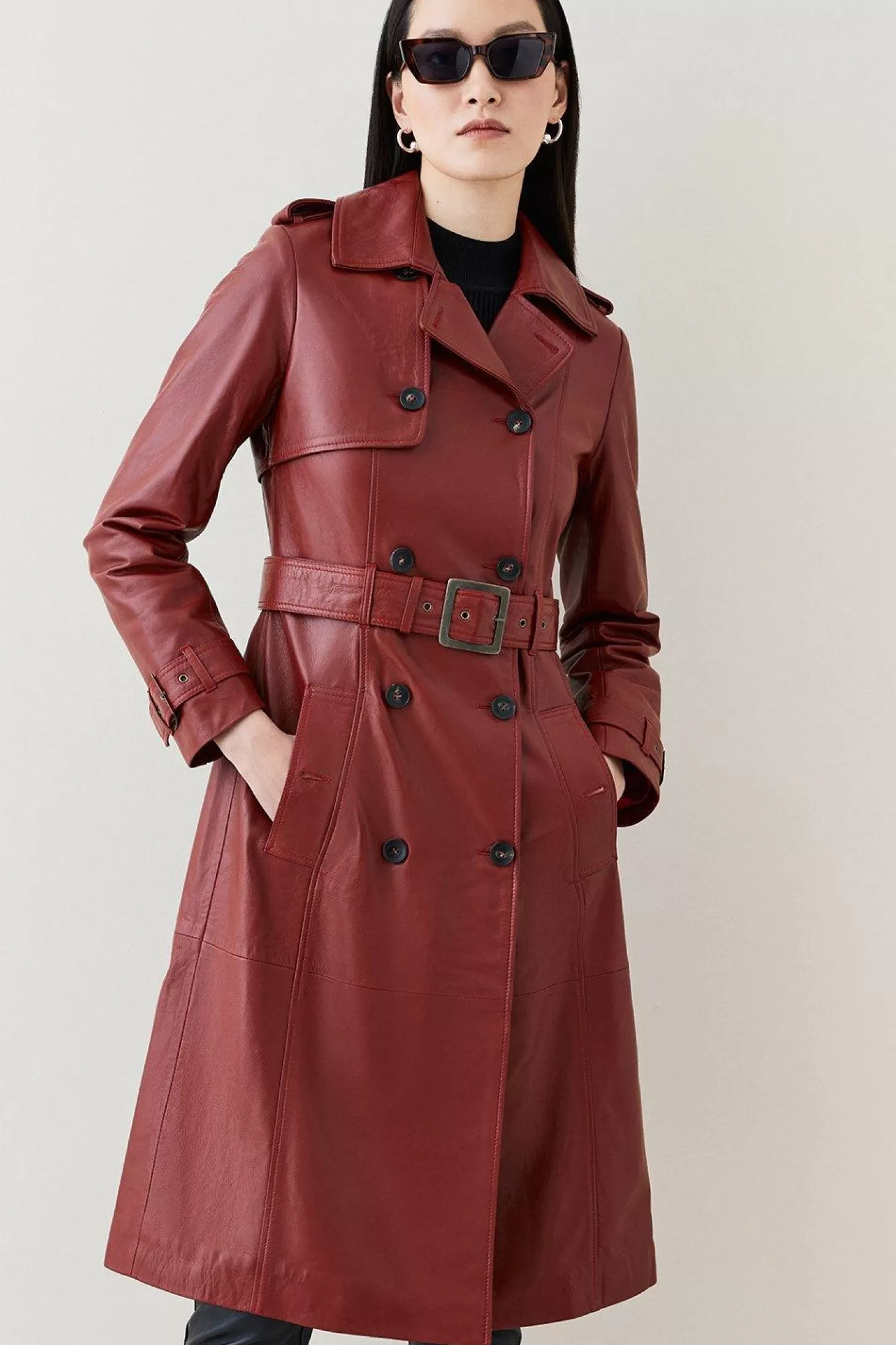 Karen Millen Petite Leather Trench Belted Mac Coat