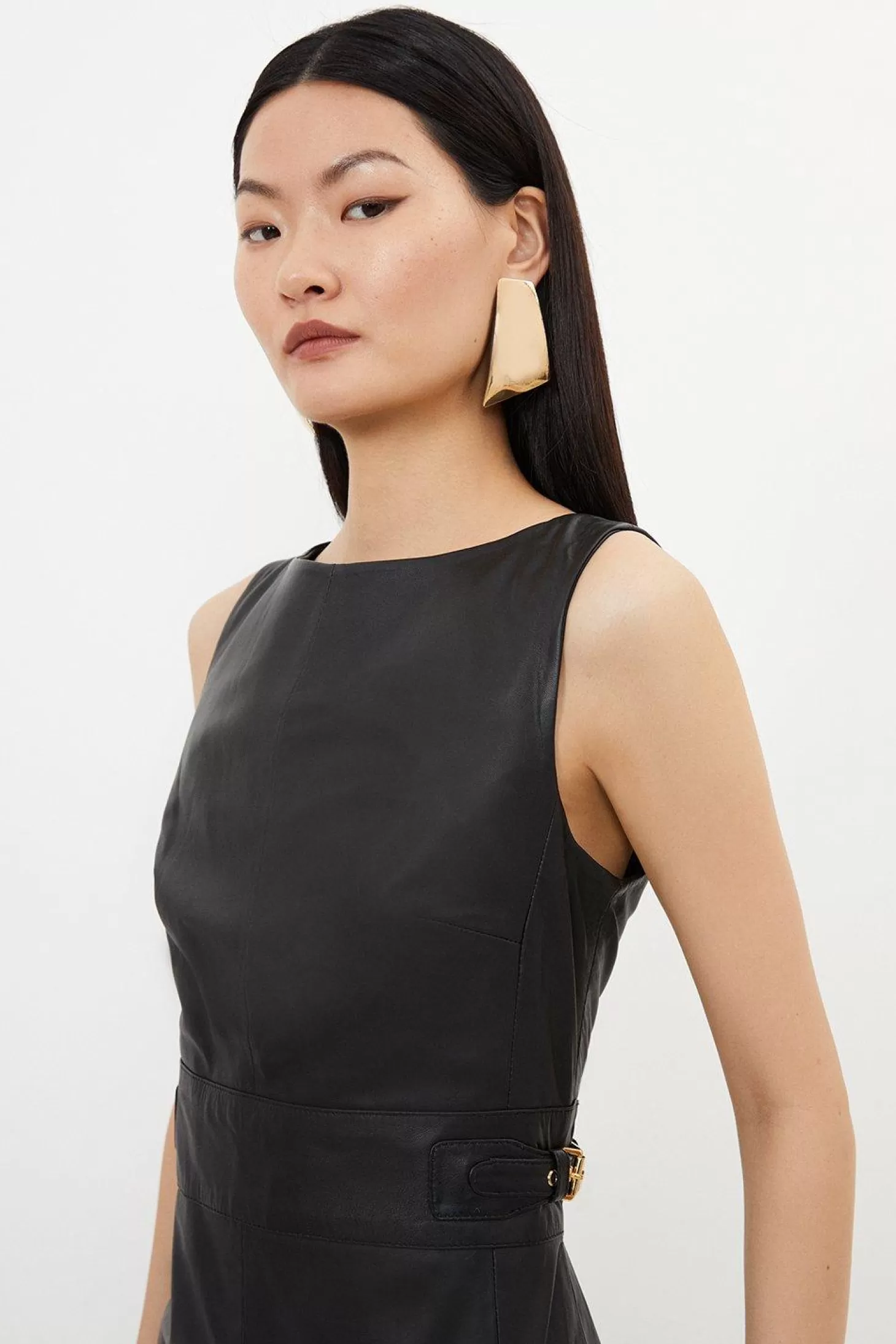 Karen Millen Petite Leather Waist Tab Detail Tailored Midaxi Pencil Dress