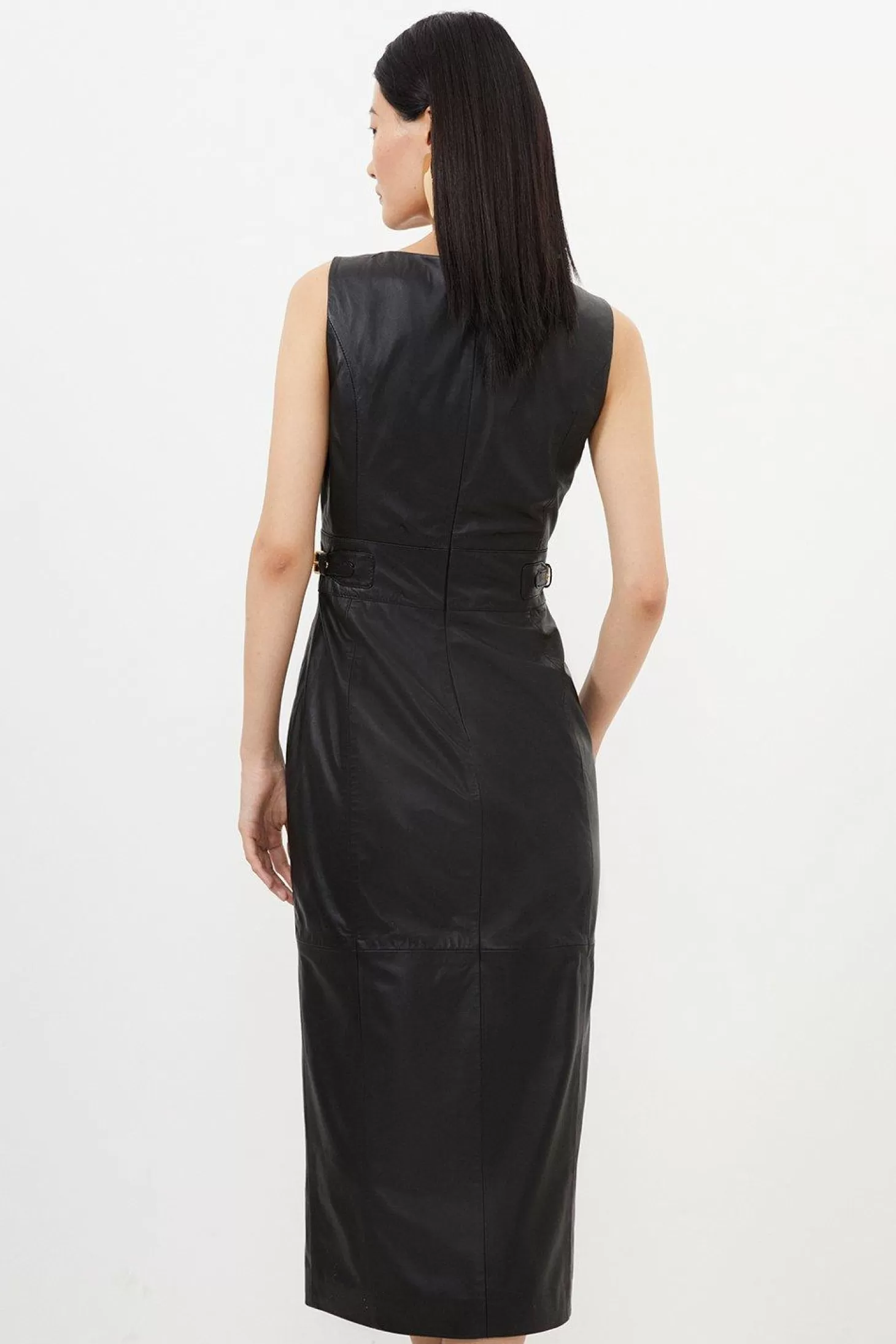 Karen Millen Petite Leather Waist Tab Detail Tailored Midaxi Pencil Dress