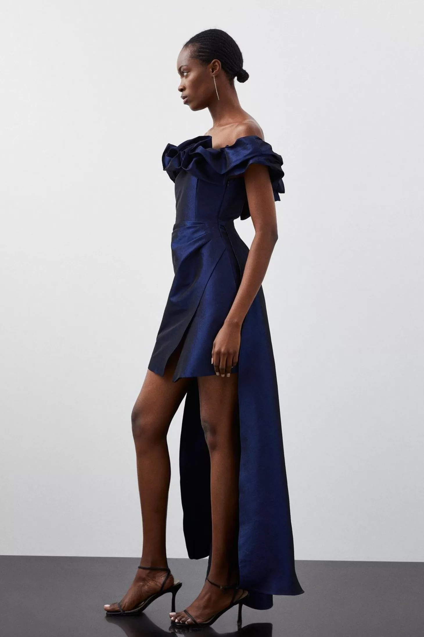 Karen Millen Petite Metallic Off Shoulder High Low Tailored Mini Dress