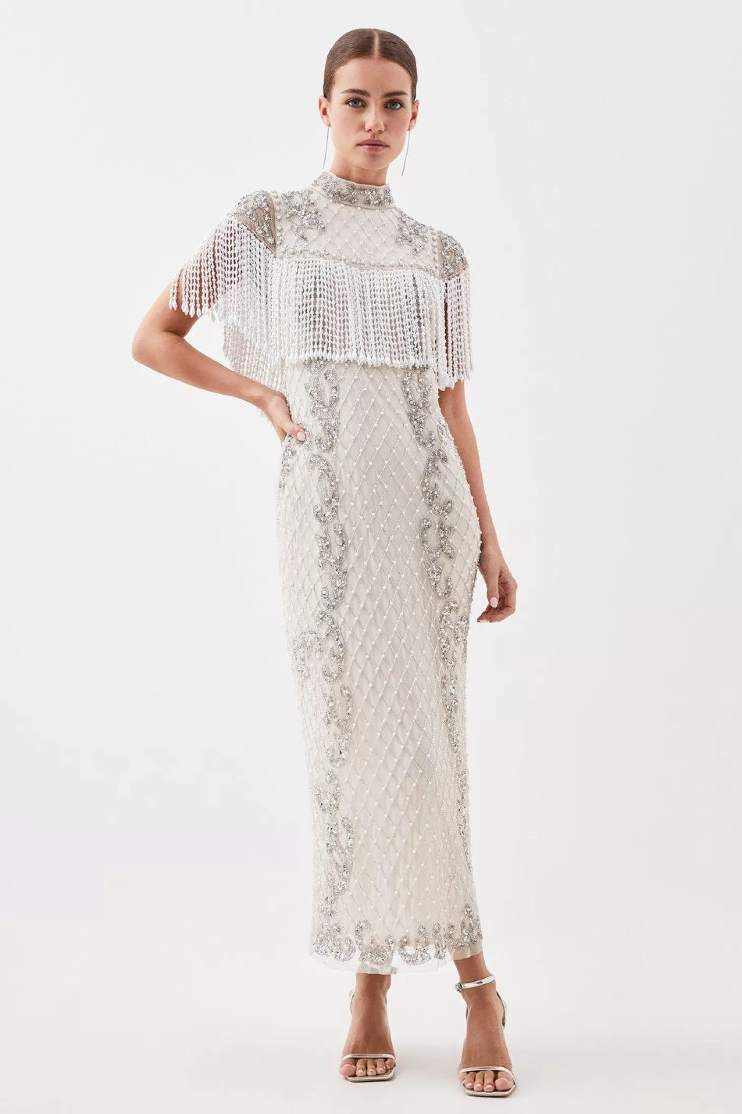 Karen Millen Petite Pearl And Crystal Embellished Midi Dress