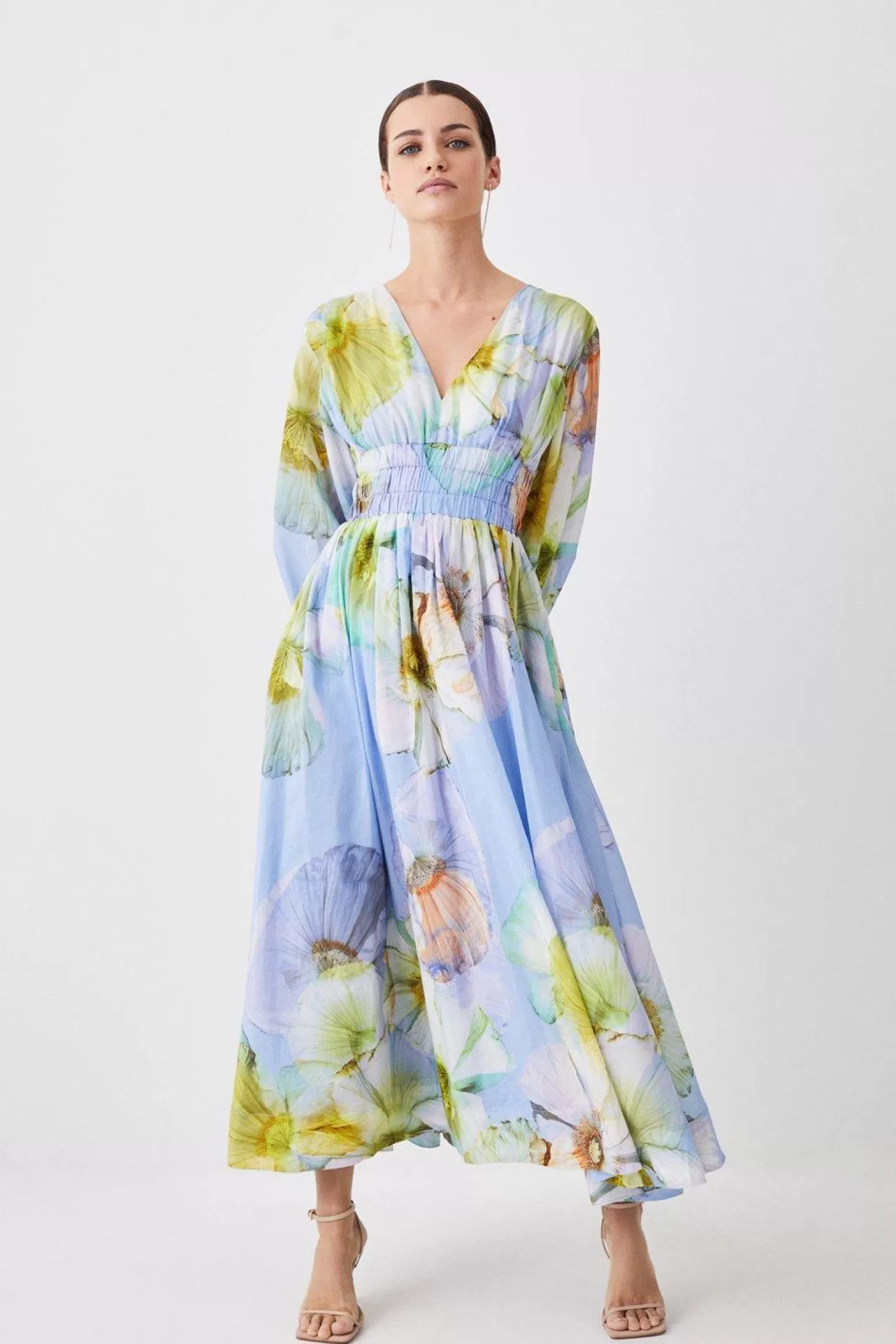 Karen Millen Petite Photographic Floral Silk Cotton Maxi Dress