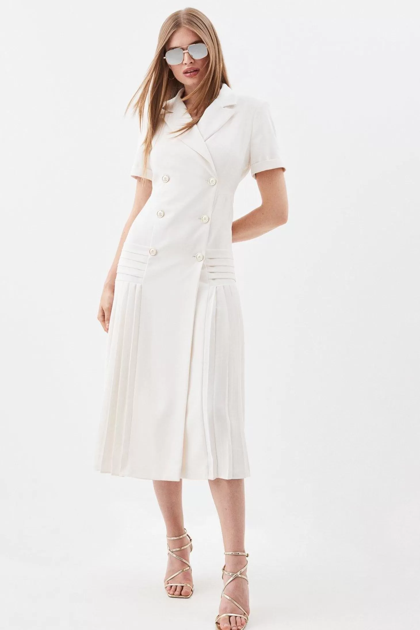 Karen Millen Petite Pleated Woven Midi Blazer Dress