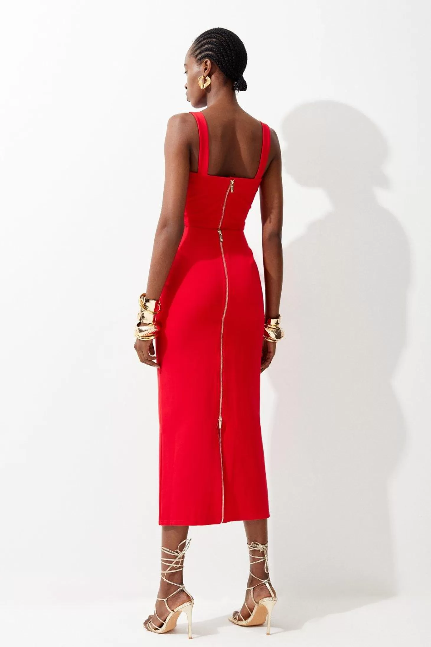 Karen Millen Petite Ponte Strappy Crop Top Split Front Skirt Jersey Set