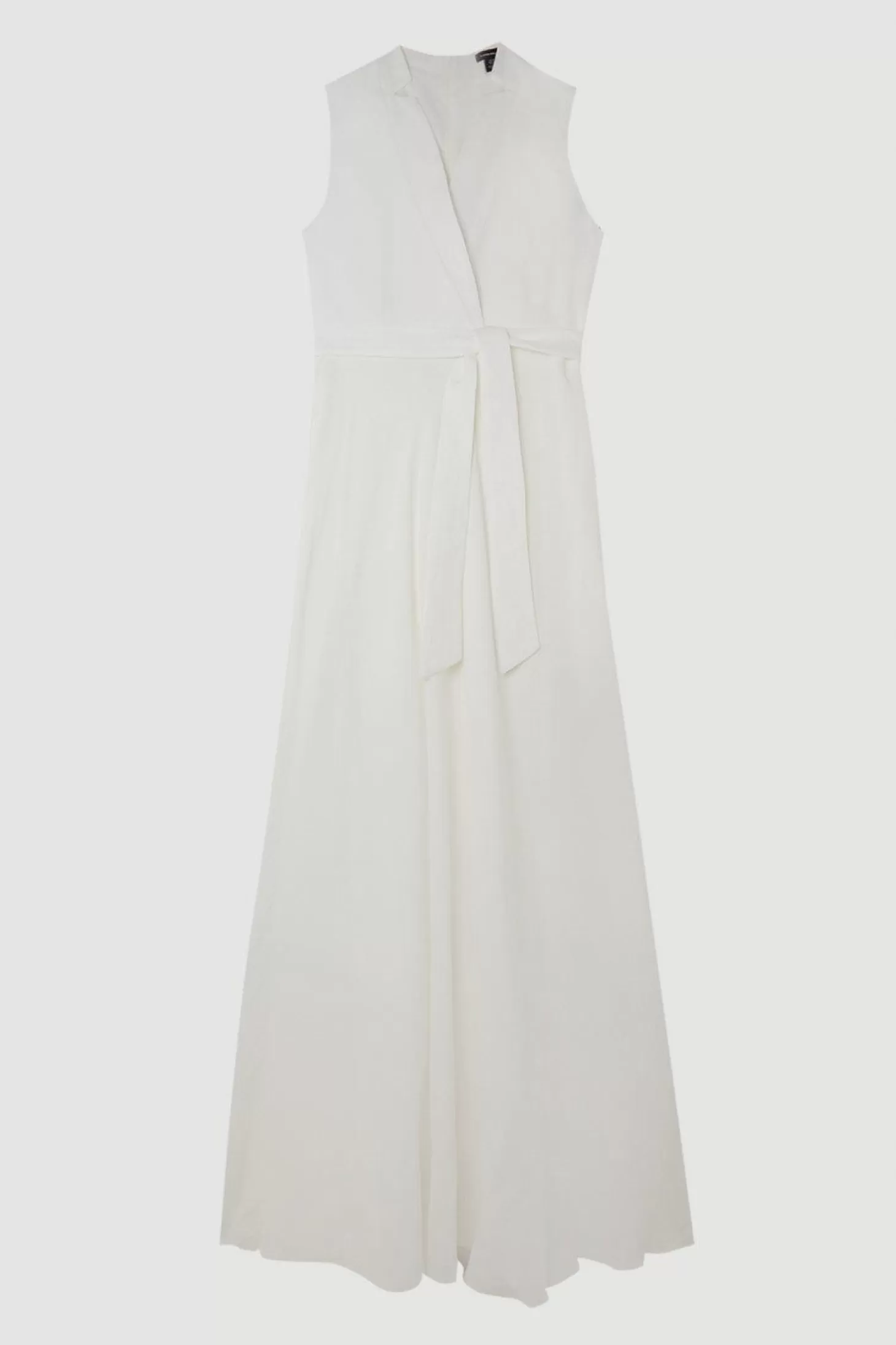 Karen Millen Petite Premium Tailored Linen Notch Neck Belted Midaxi Dress