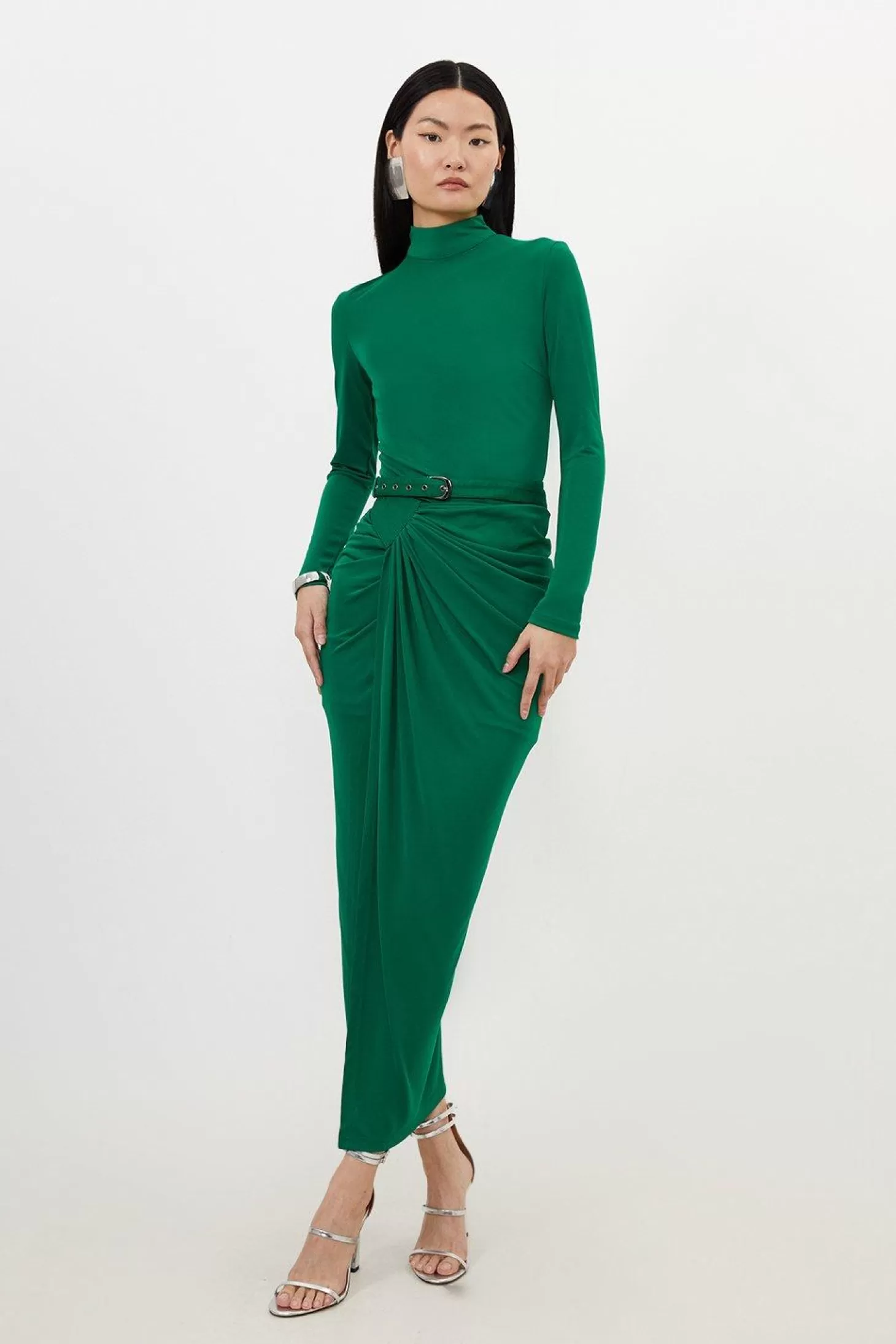 Karen Millen Petite Premium Viscose Jersey Ruched Maxi Dress