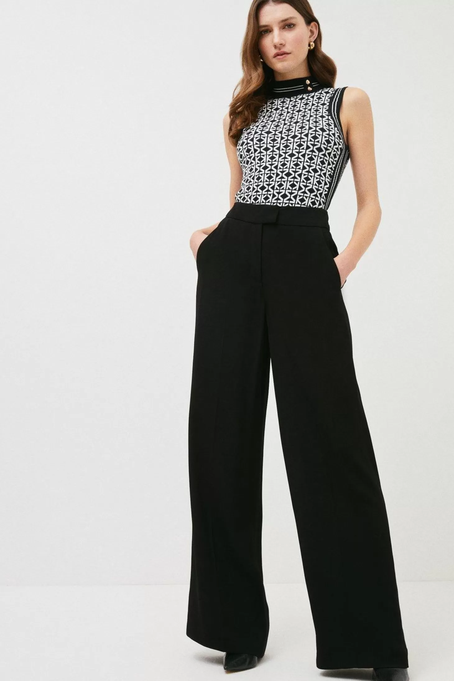 Karen Millen Petite Satin Back Crepe Wide Leg Pants