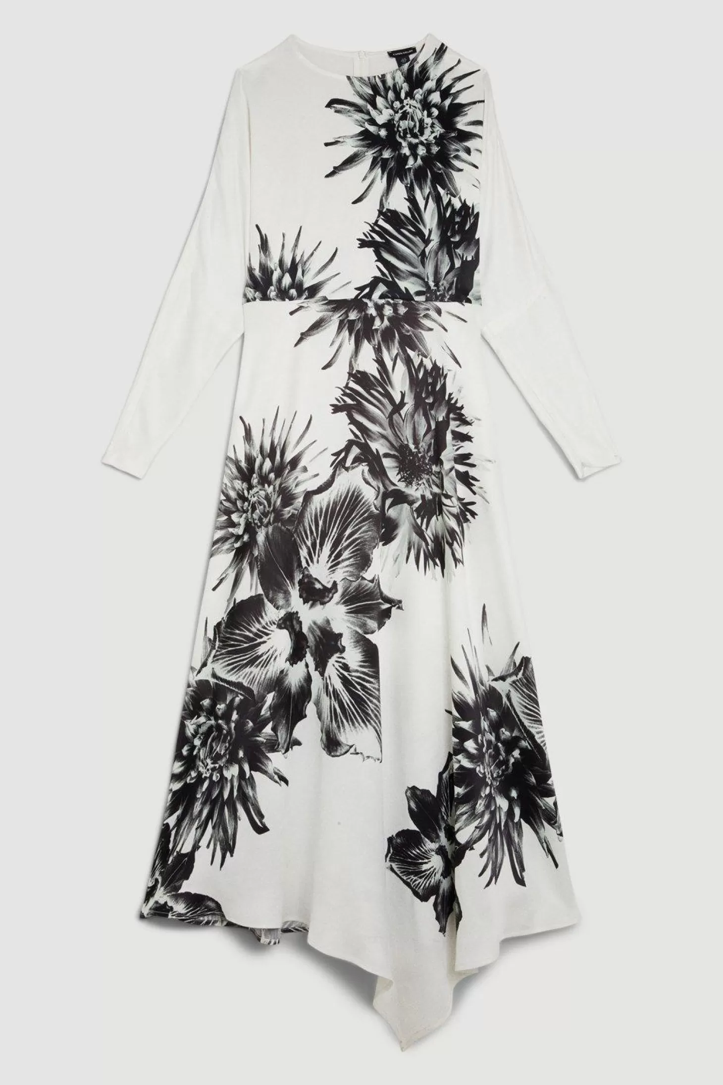 Karen Millen Petite Satin Crepe Floral Long Sleeve Woven Midi Dress