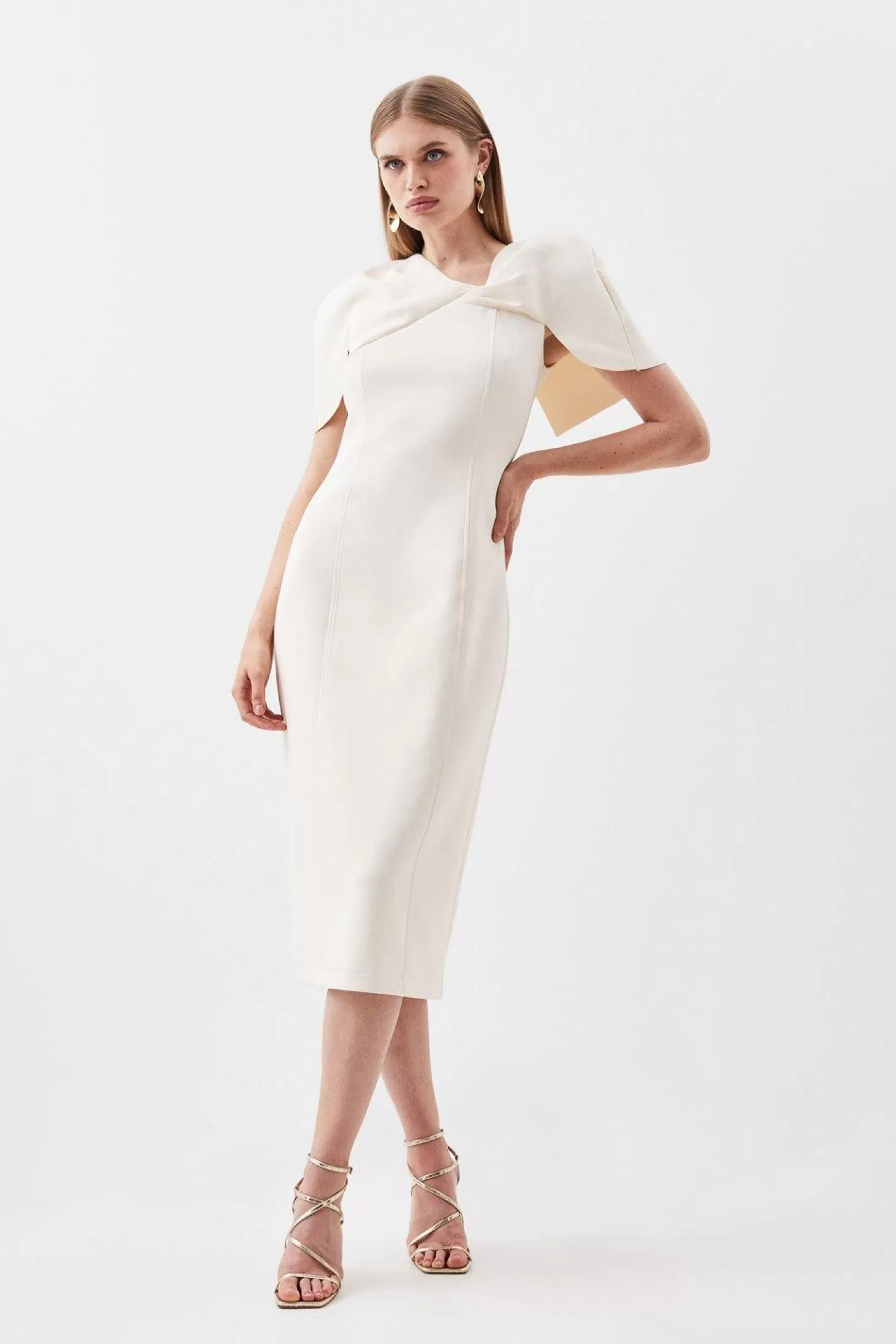 Karen Millen Petite Scuba Asymmetric Neckline Midi Dress