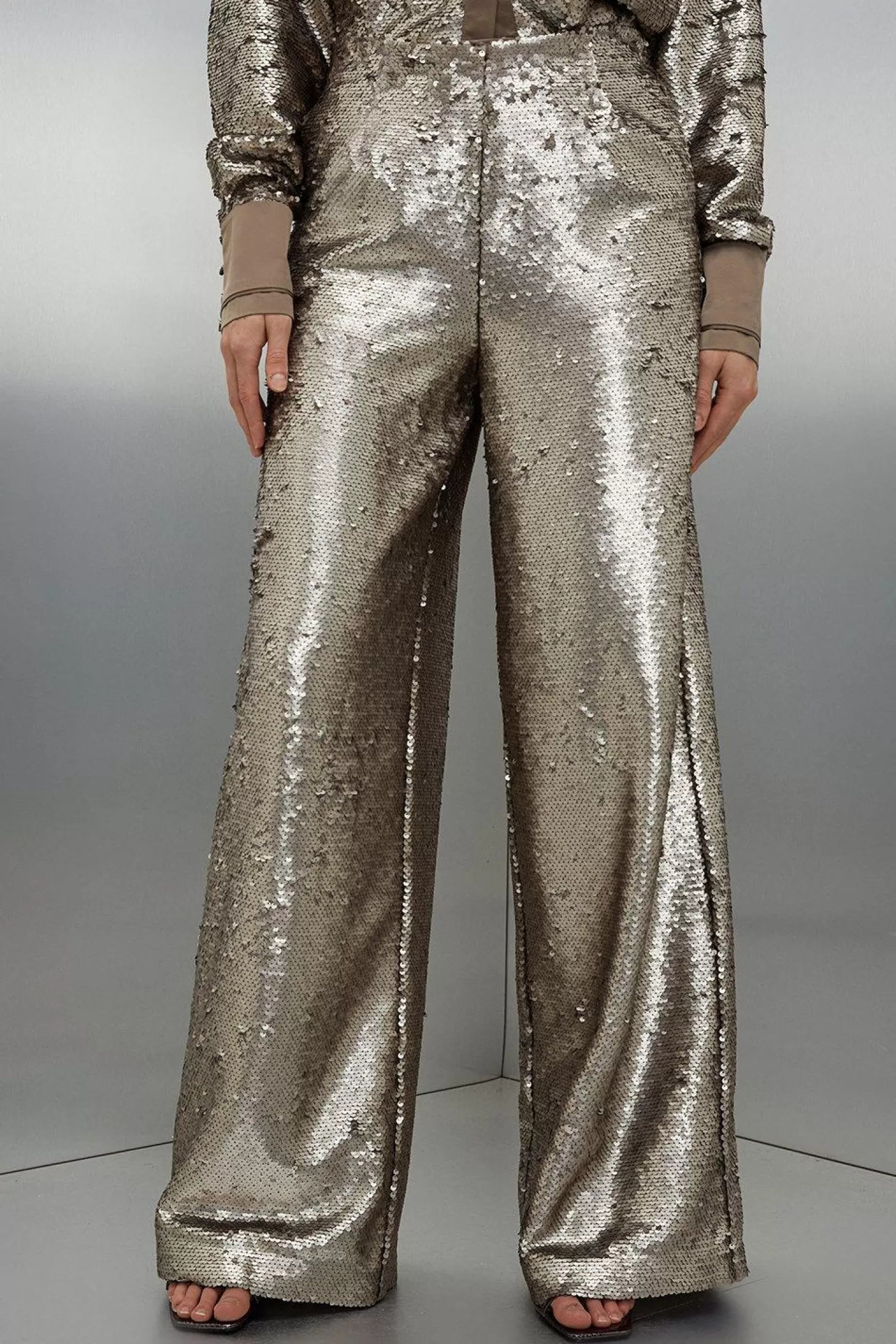 Karen Millen Petite Sequin Woven Wide Leg Pants