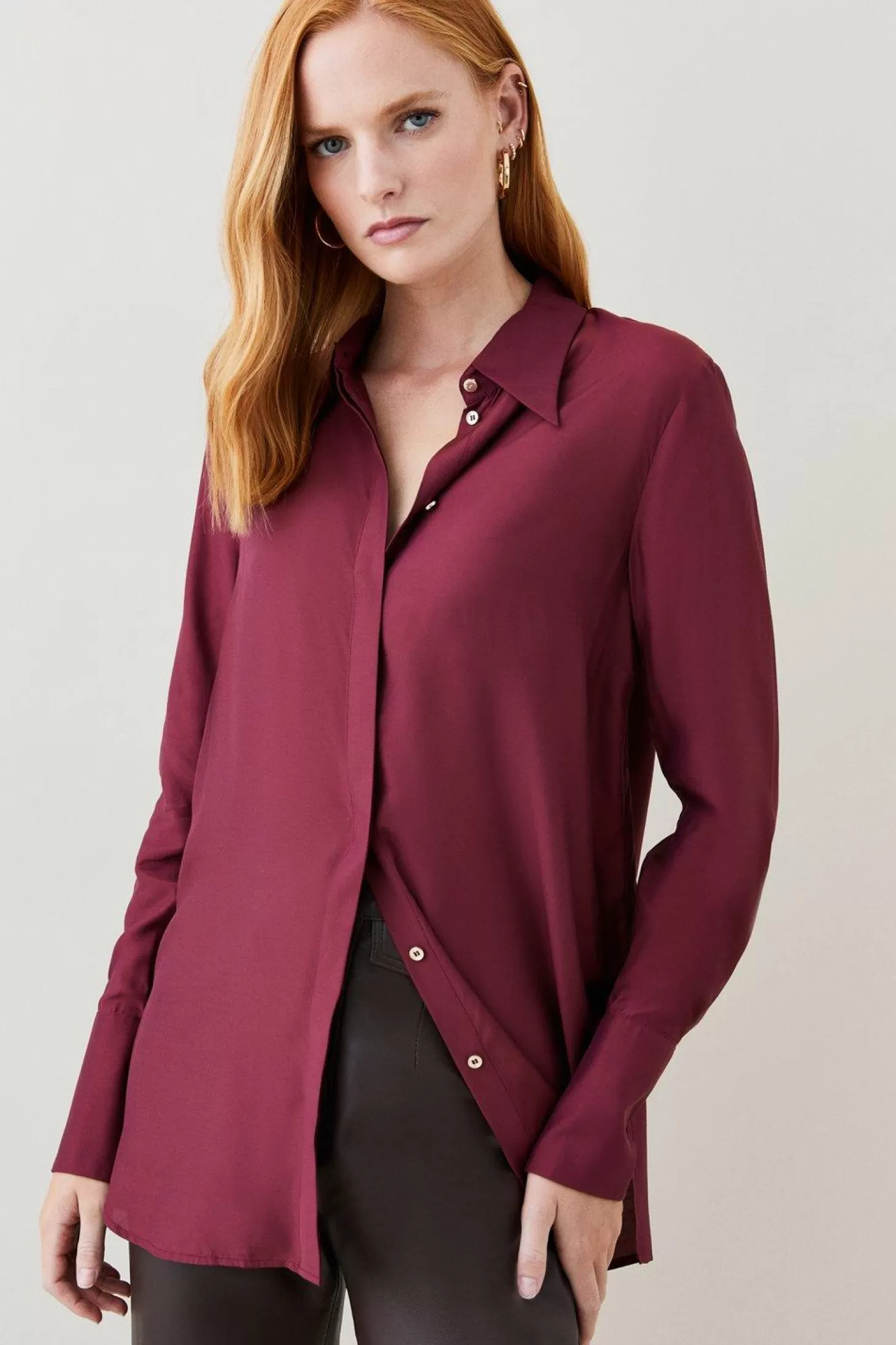 Karen Millen Petite Silk Viscose Satin Woven Shirt