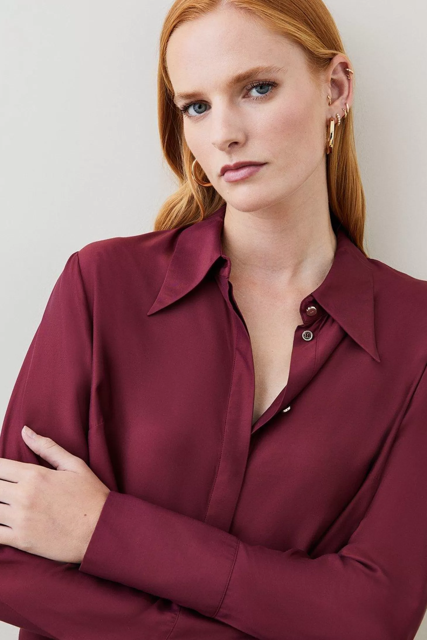 Karen Millen Petite Silk Viscose Satin Woven Shirt