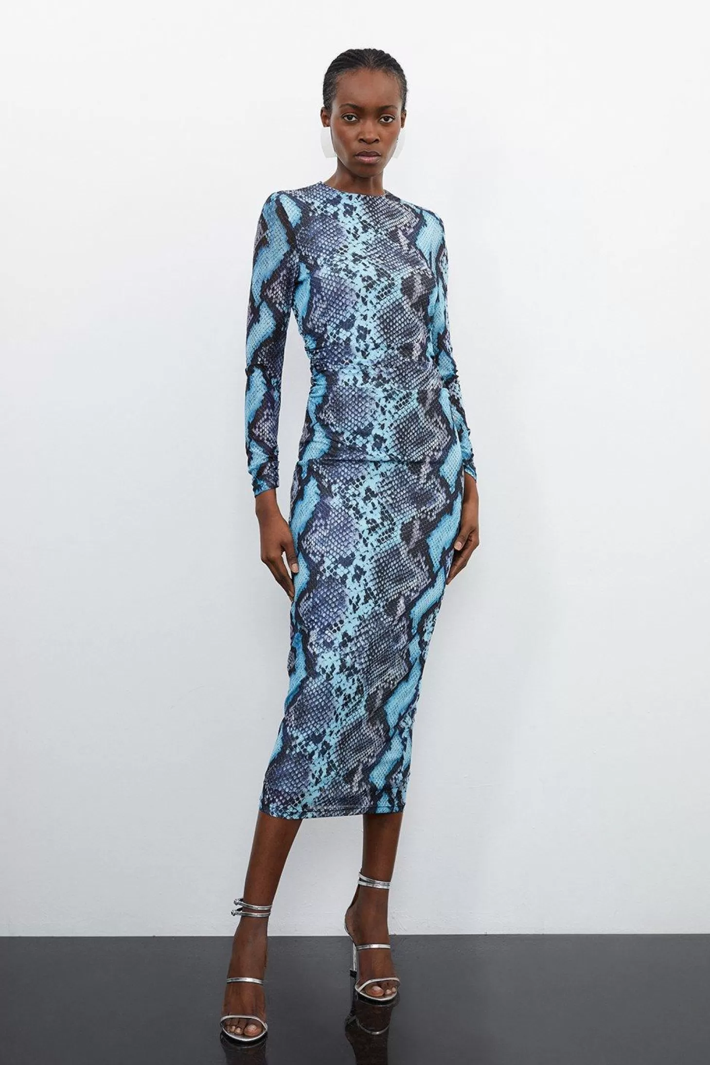 Karen Millen Petite Print Mesh Jersey Maxi Dress