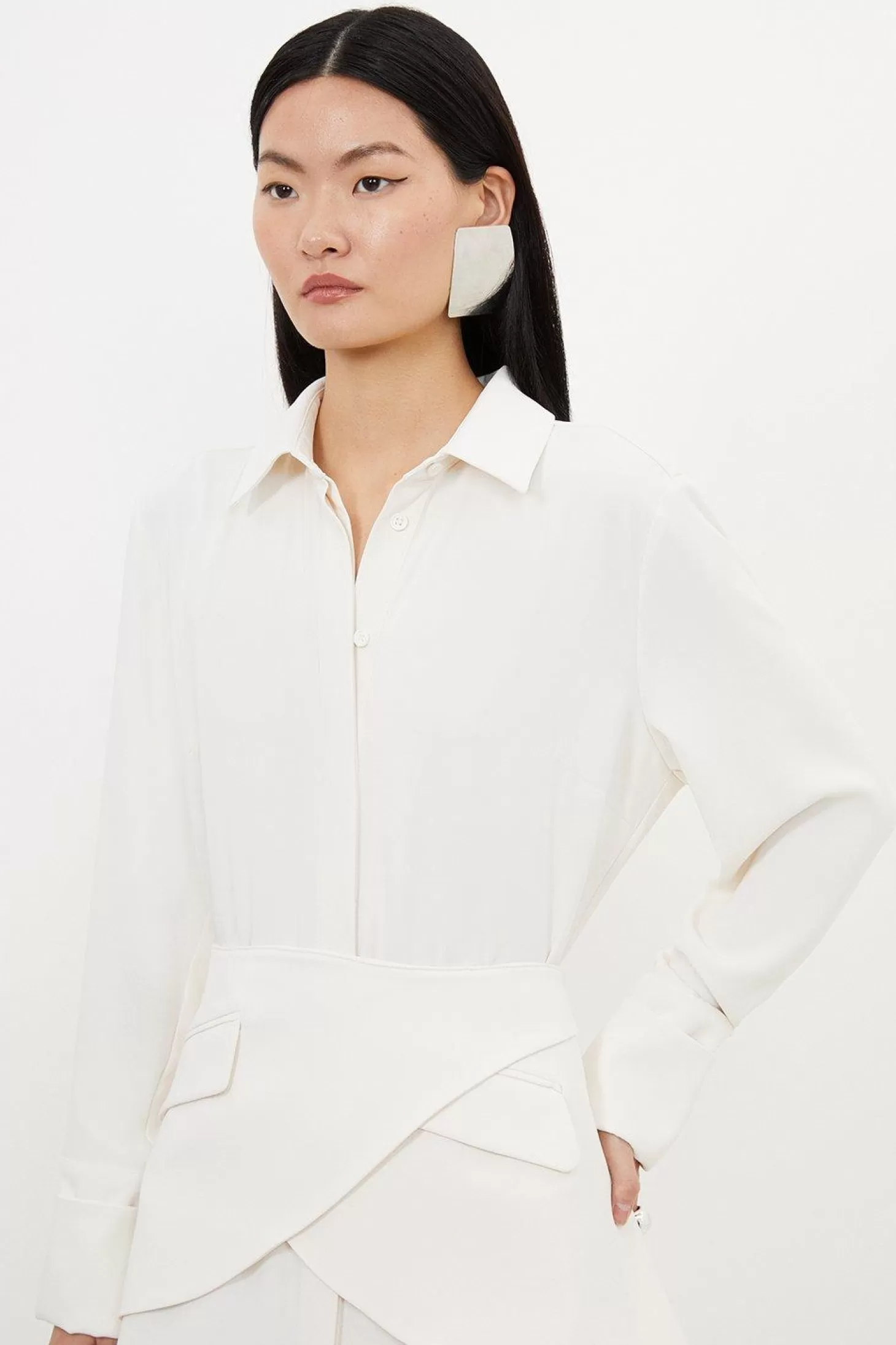 Karen Millen Petite Soft Tailored Belted Maxi Shirt Dress