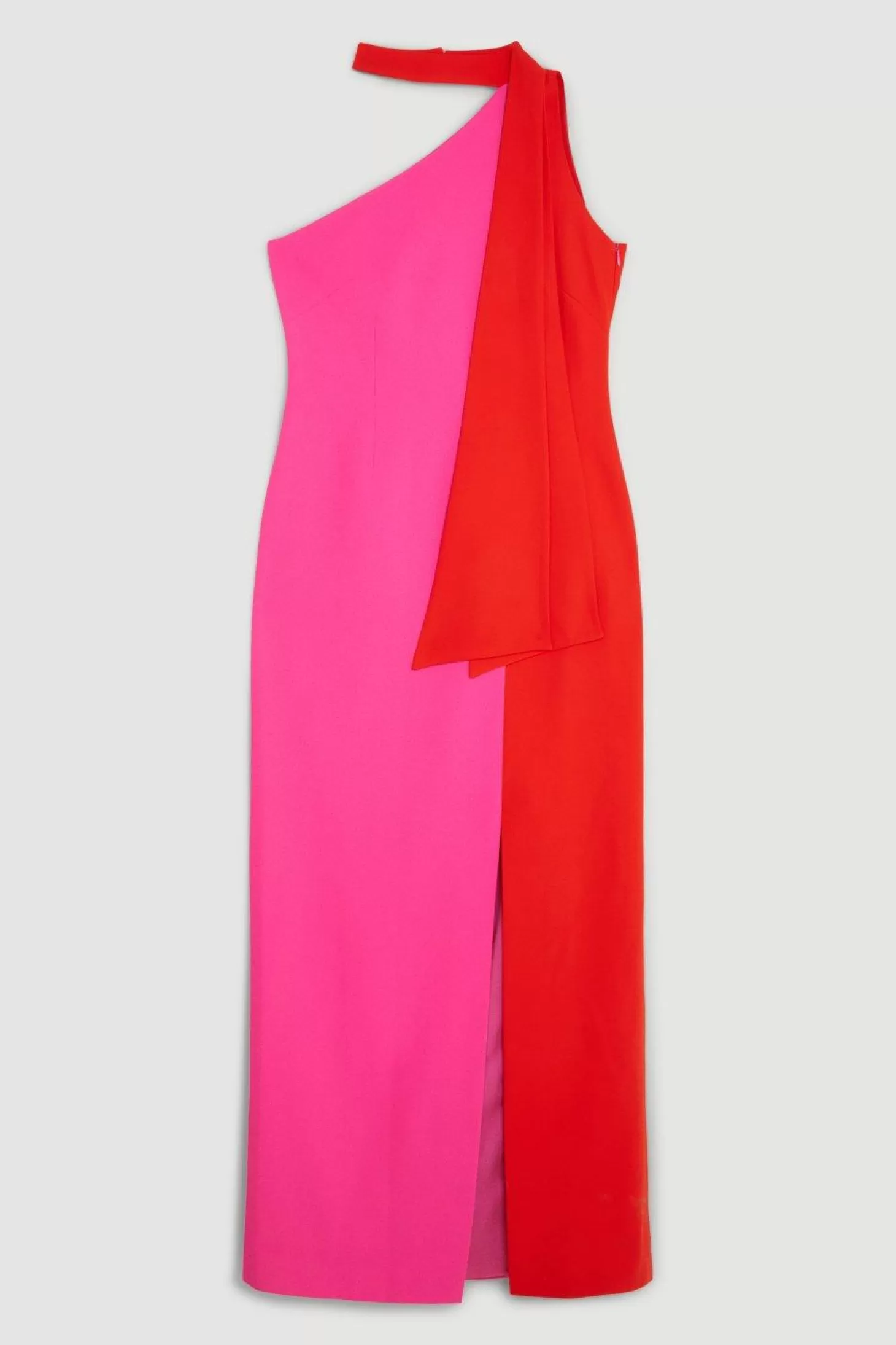 Karen Millen Petite Soft Tailored Color Block Tie Neck Midi Dress