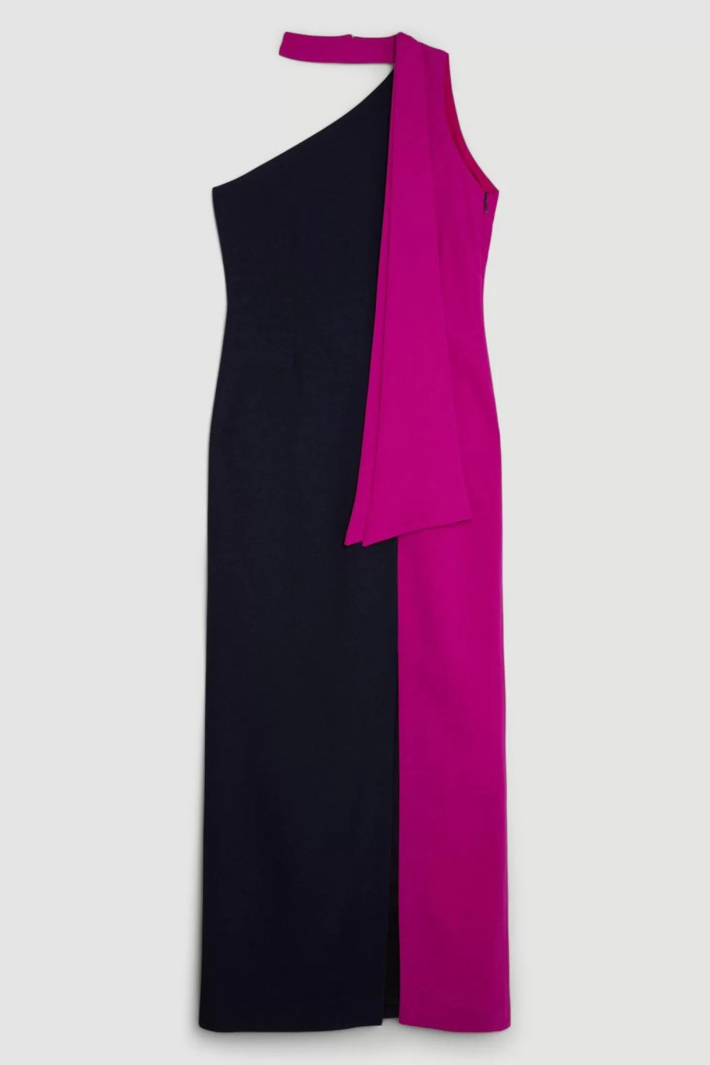 Karen Millen Petite Soft Tailored Color Block Tie Neck Midi Dress