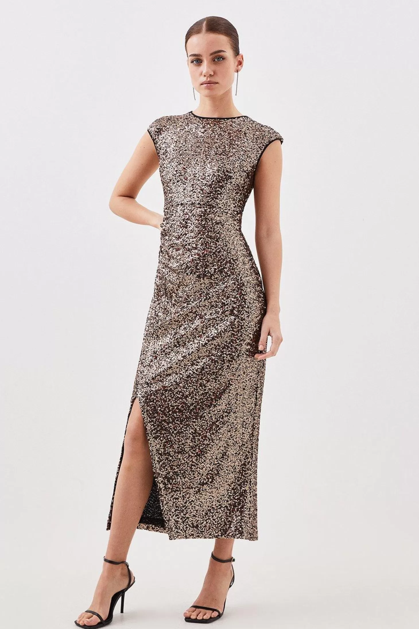 Karen Millen Petite Stretch Sequin Woven Midaxi Dress