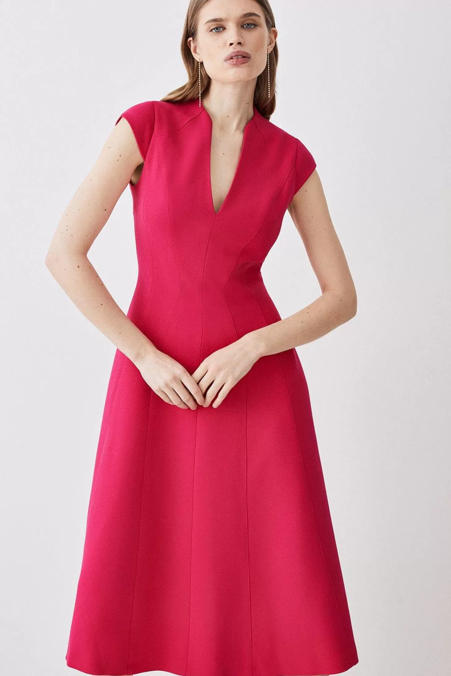 Karen Millen Petite Structured Crepe Seam Detail Full Skirt Midi Dress