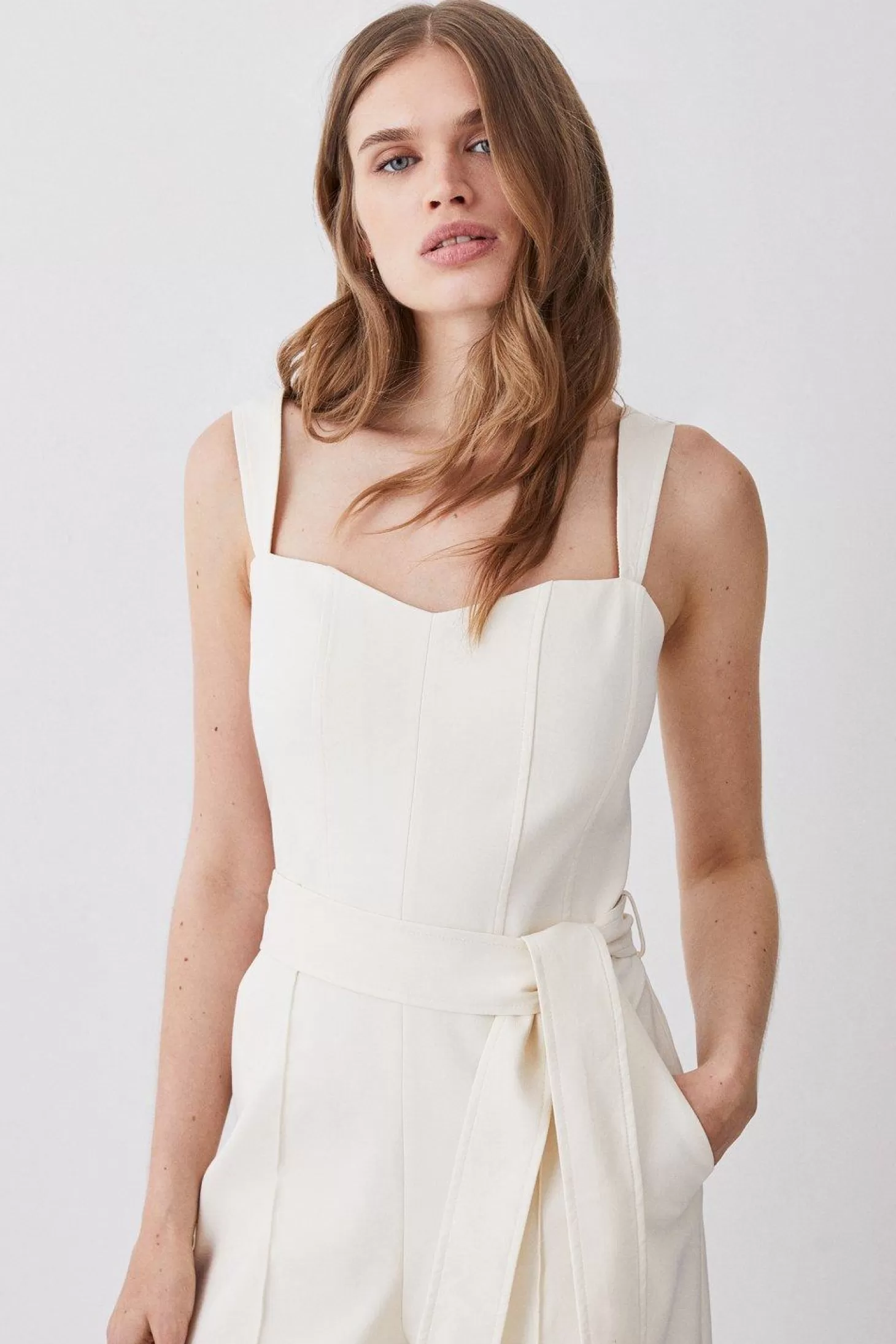 Karen Millen Petite Sweetheart Neckline Belted Tailored Jumpsuit