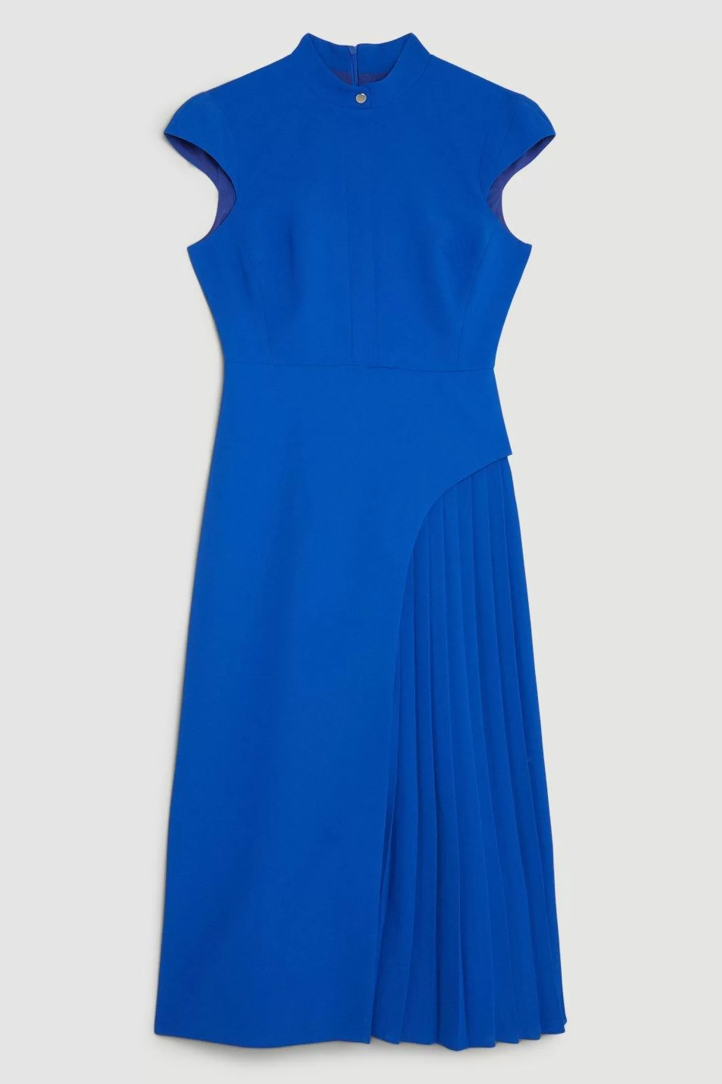 Karen Millen Petite Tailored Crepe High Neck Side Pleat Detail Midi Dress