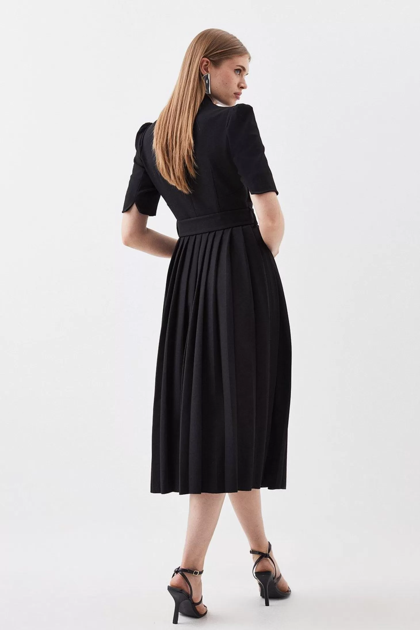 Karen Millen Petite Tailored Structured Crepe Forever Pleat Midi Dress