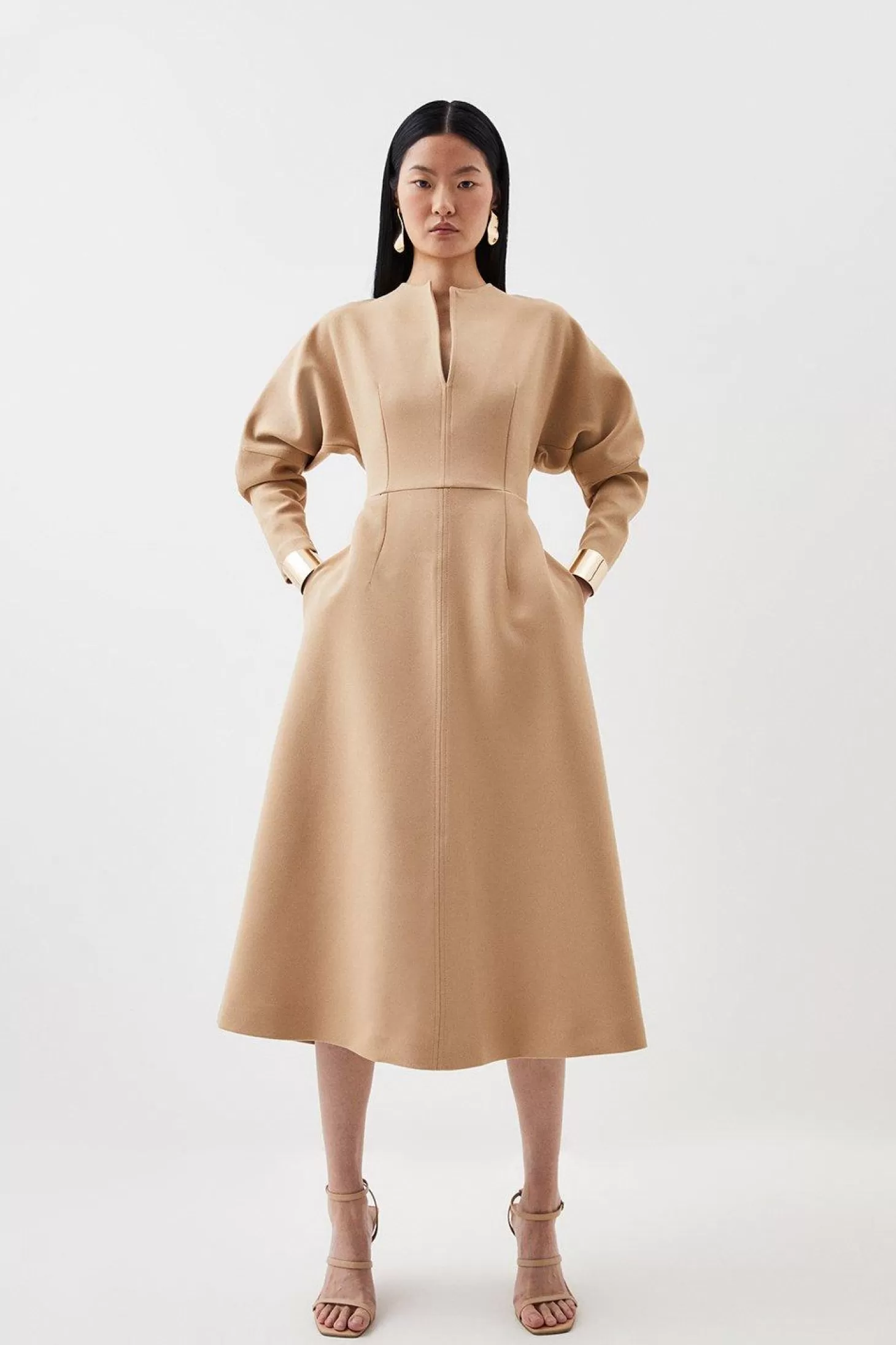 Karen Millen Petite Tailored Structured Crepe Keyhole Rounded A Line Midaxi Dress