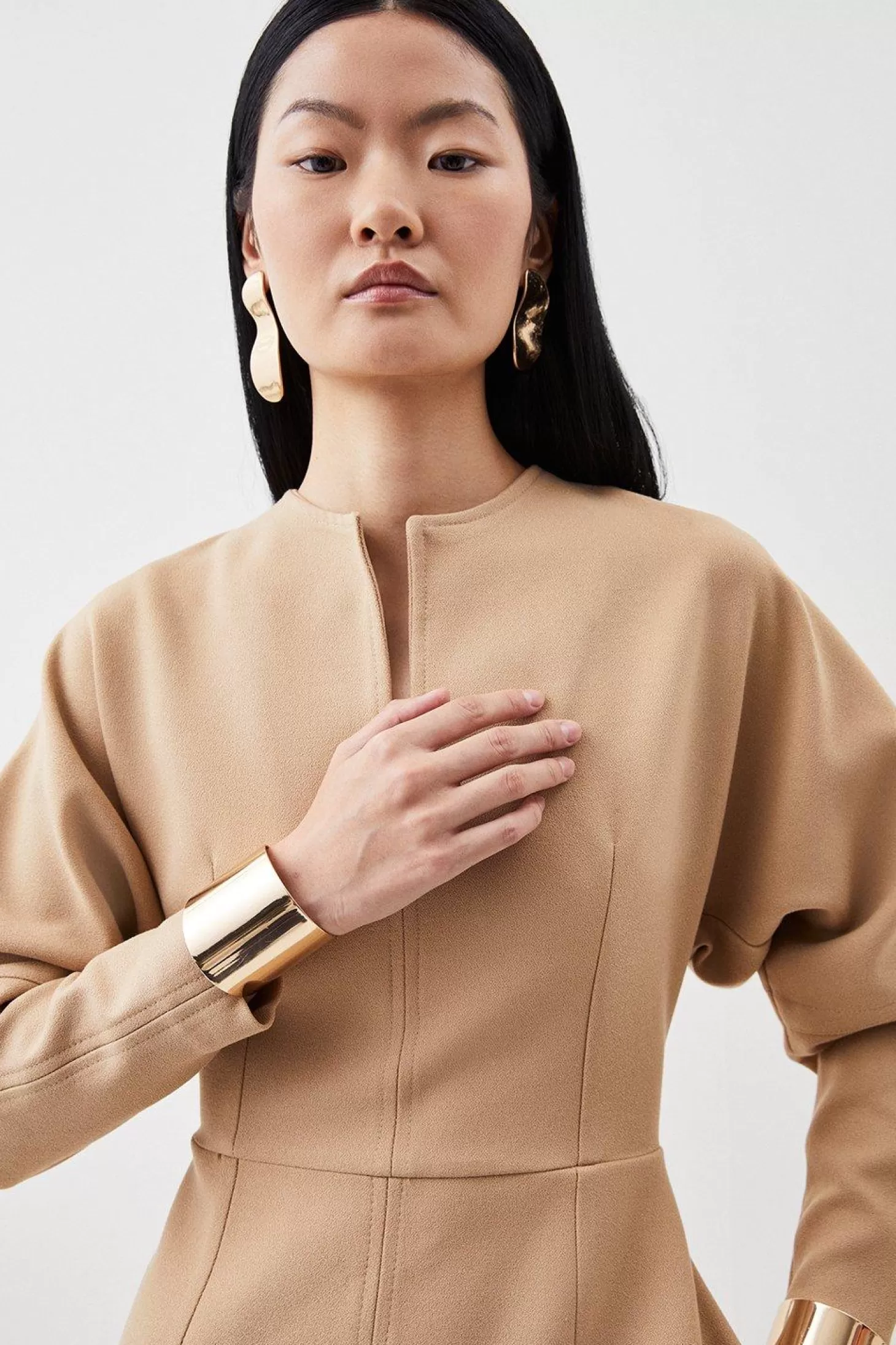 Karen Millen Petite Tailored Structured Crepe Keyhole Rounded A Line Midaxi Dress