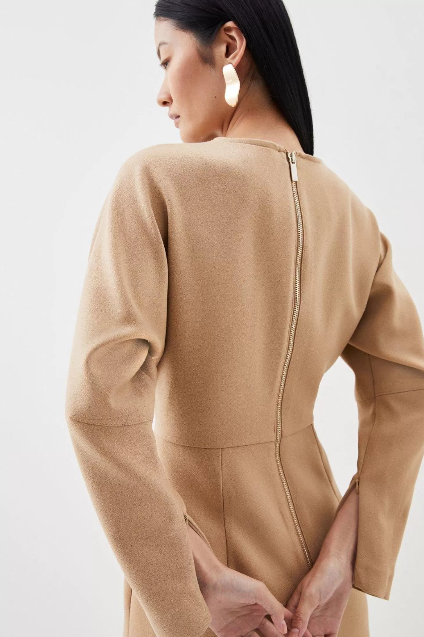 Karen Millen Petite Tailored Structured Crepe Keyhole Rounded A Line Midaxi Dress