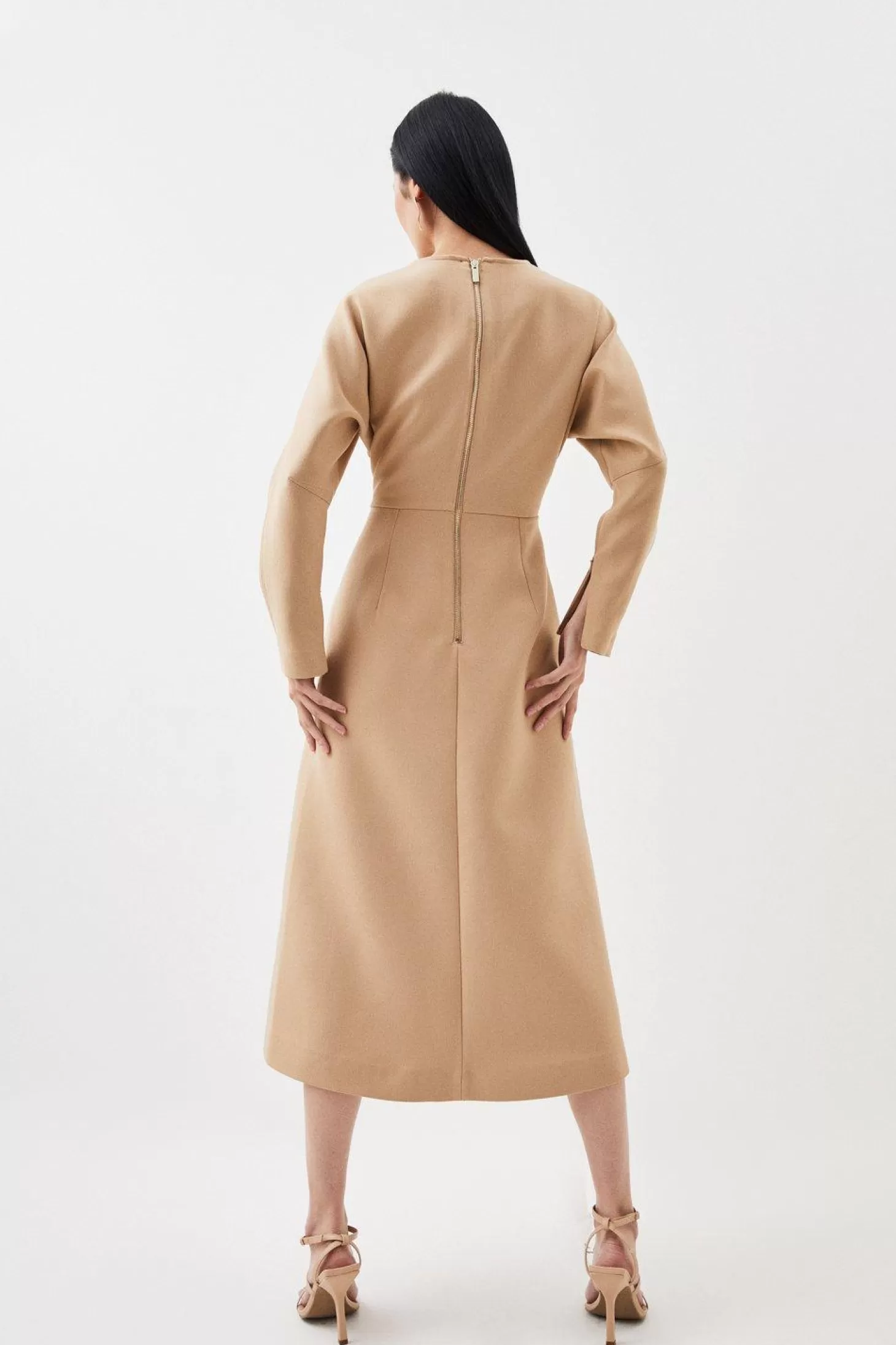 Karen Millen Petite Tailored Structured Crepe Keyhole Rounded A Line Midaxi Dress