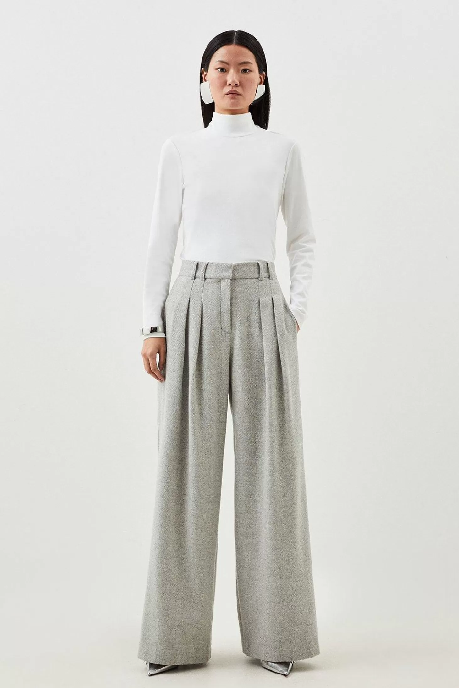 Karen Millen Petite Tailored Wool Blend Double Faced Wide Leg Pants
