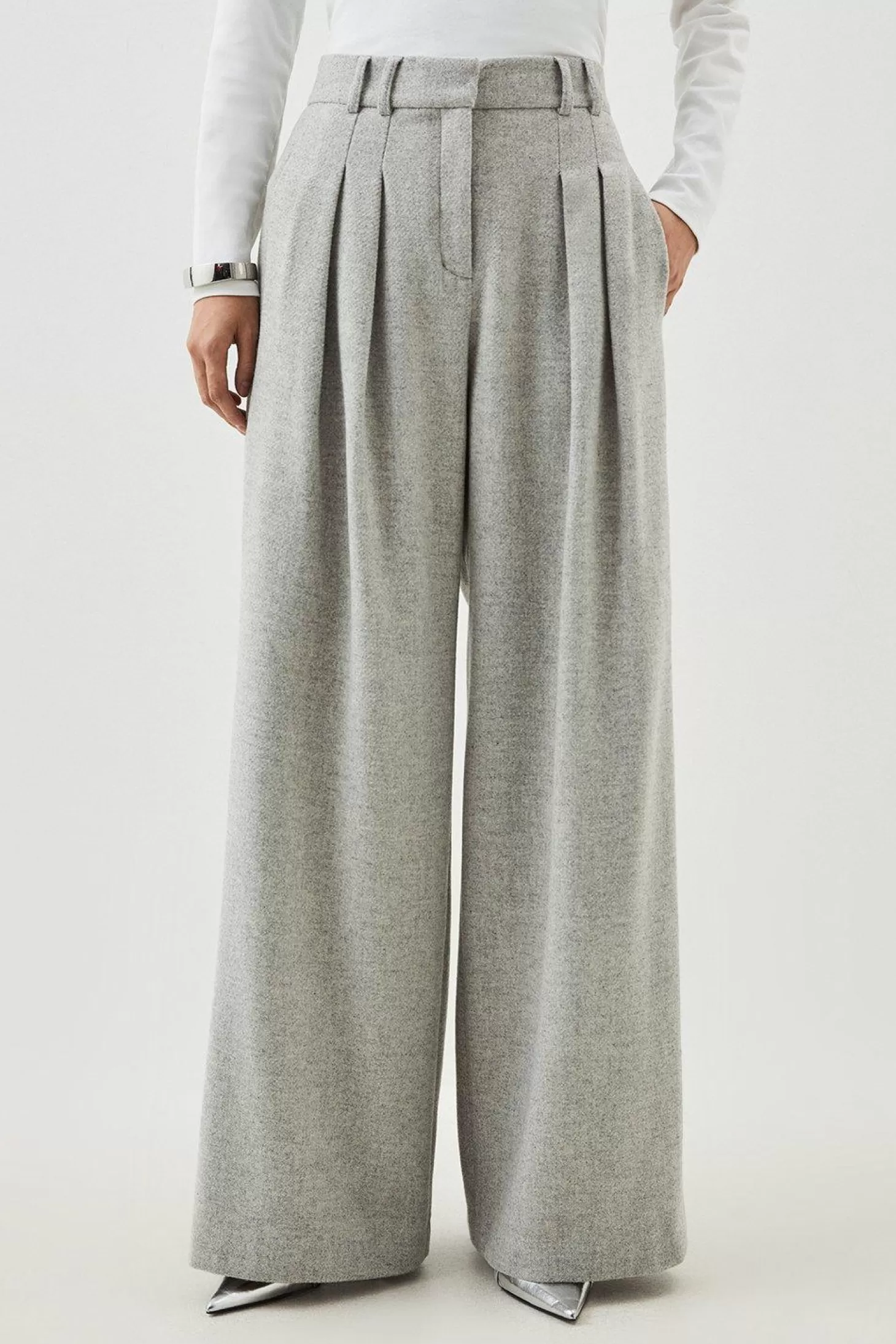 Karen Millen Petite Tailored Wool Blend Double Faced Wide Leg Pants