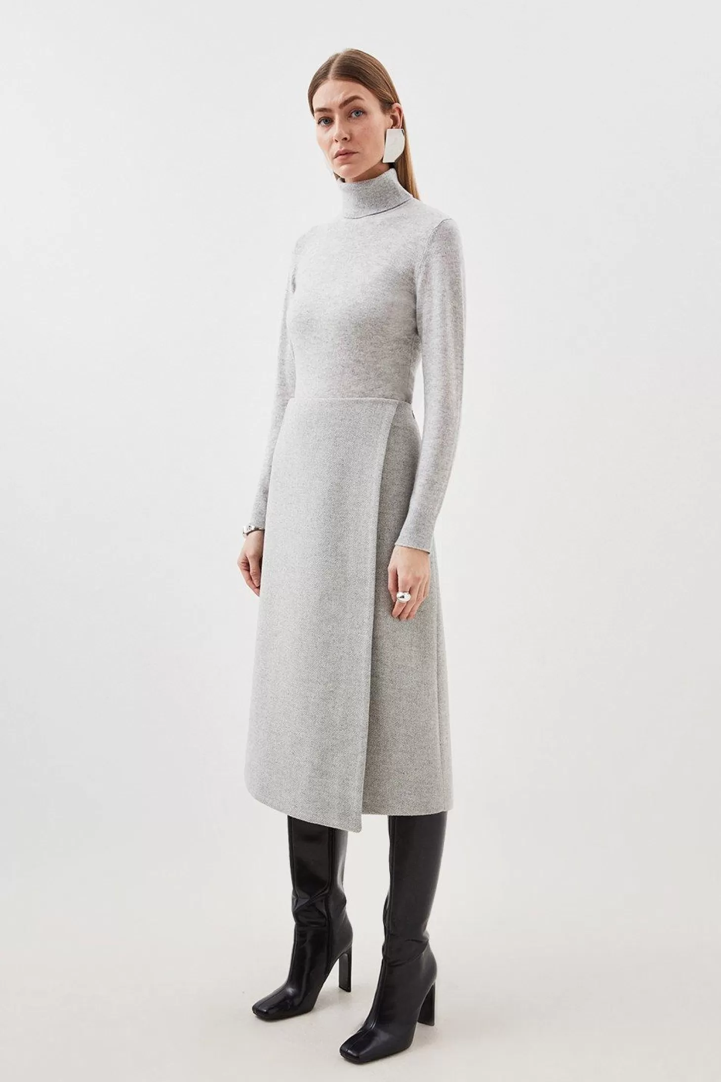 Karen Millen Petite Tailored Wool Blend Double Faced Wrap Detail Midi Skirt