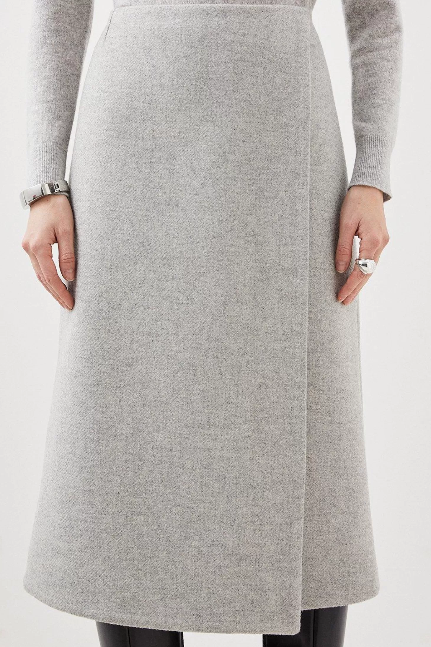 Karen Millen Petite Tailored Wool Blend Double Faced Wrap Detail Midi Skirt
