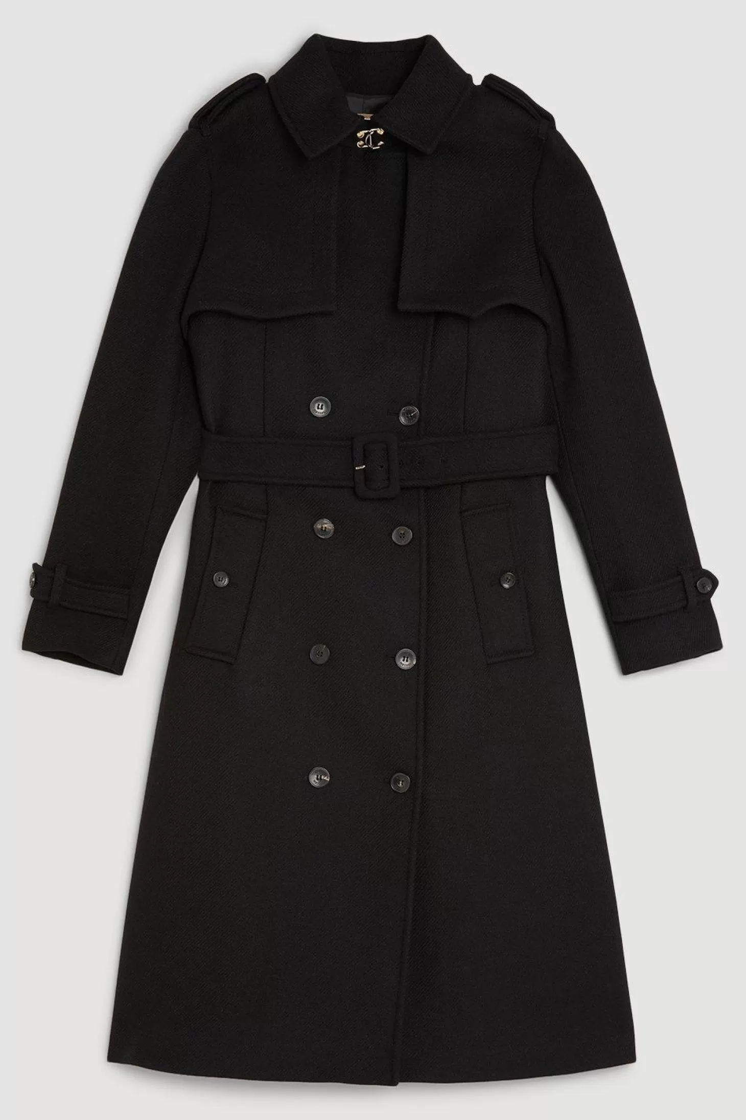 Karen Millen Petite Tailored Wool Blend Storm Flap Detail Belted Trench