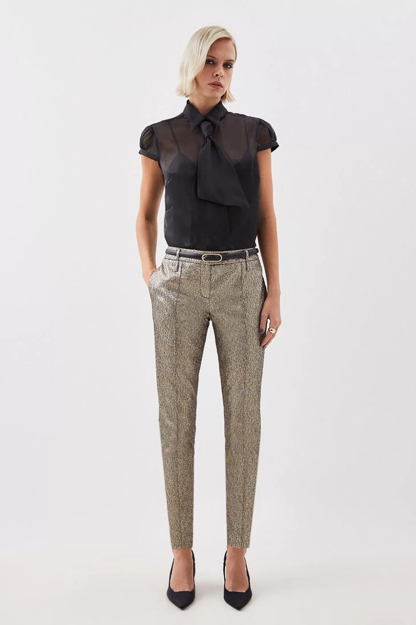 Karen Millen Petite The Founder Metallic Jacquard Leg Tailored Trousers