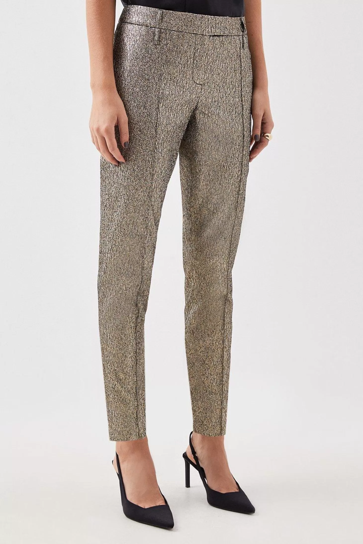 Karen Millen Petite The Founder Metallic Jacquard Leg Tailored Trousers