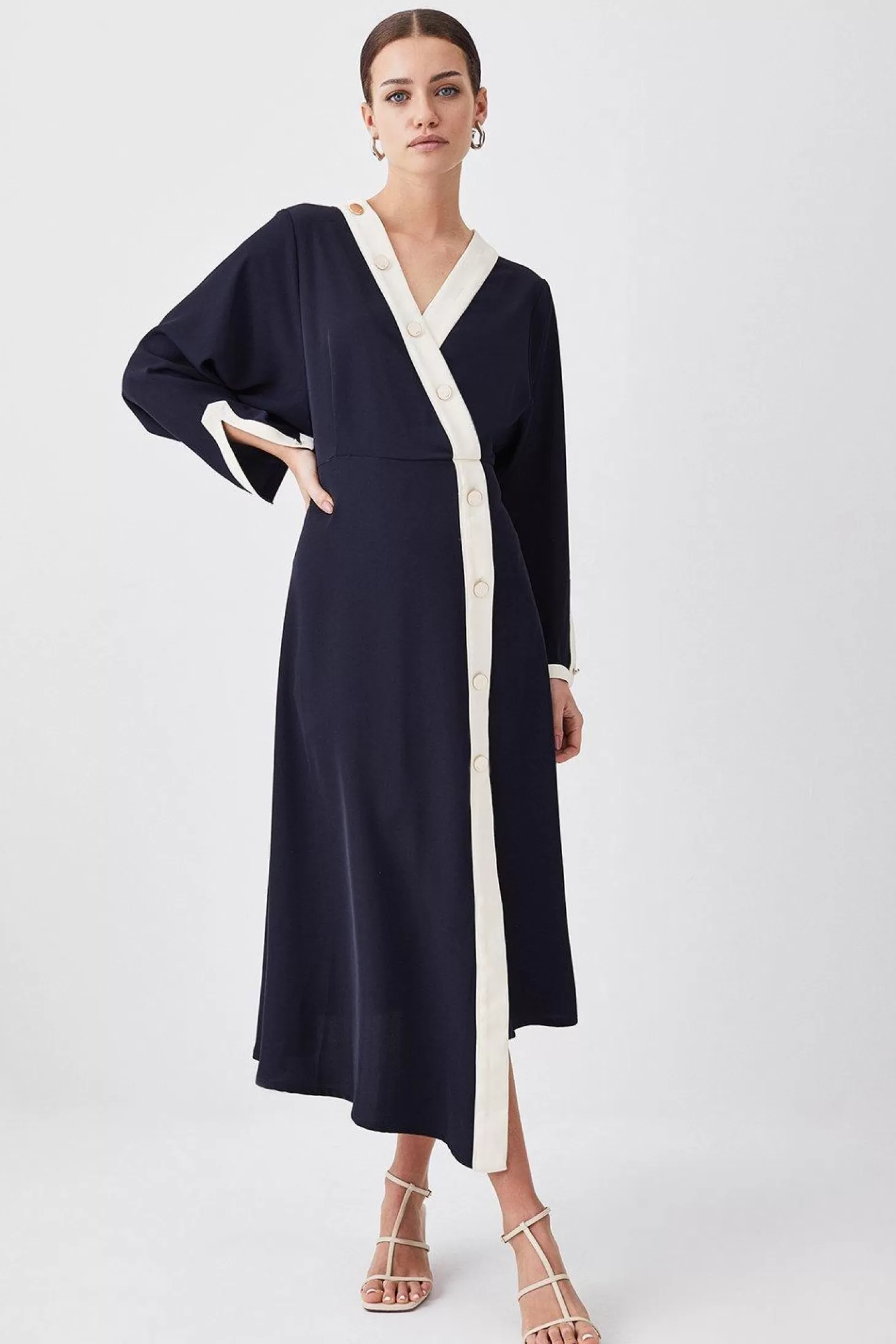 Karen Millen Petite Twill Asymmetric Midi Wrap Dress